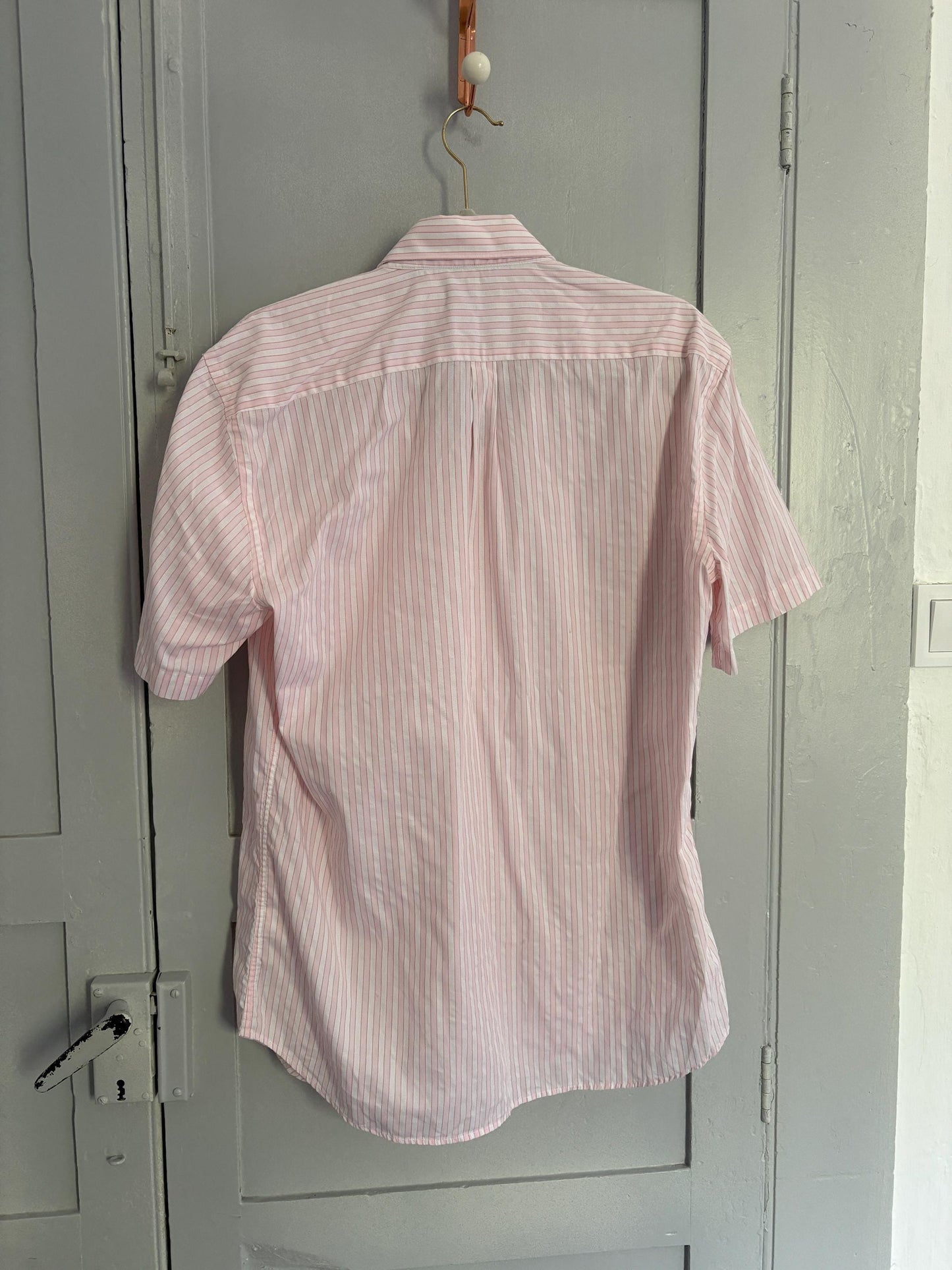 Vintage Tommy Hilfiger tailored Men's Striped Button-Down Shirt - Pink comfortable blouse, Loose Oversized short sleeve Shirt, 39 - 15 1/2