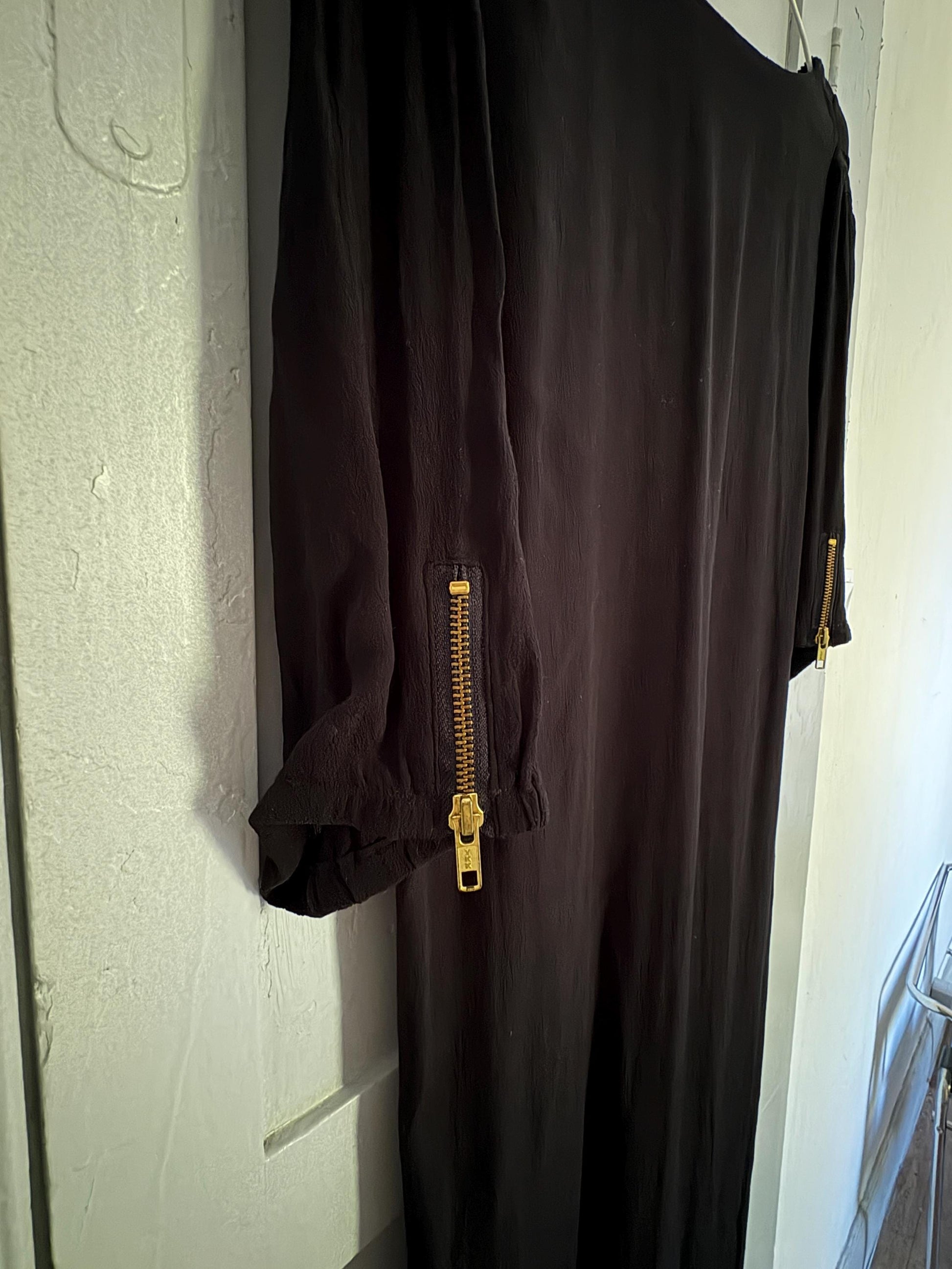 Vintage Maison Scotch black dress, Sexy zipper v neck Basic casual loose fit dress, Lightweight summer dress