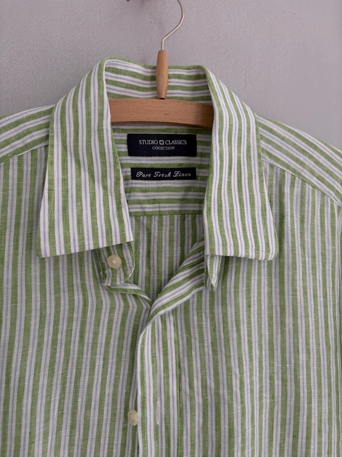 Pure fresh linen vintage green striped shirt, Lightweight quality summer Button-Down Shirt - Oversized wrap top