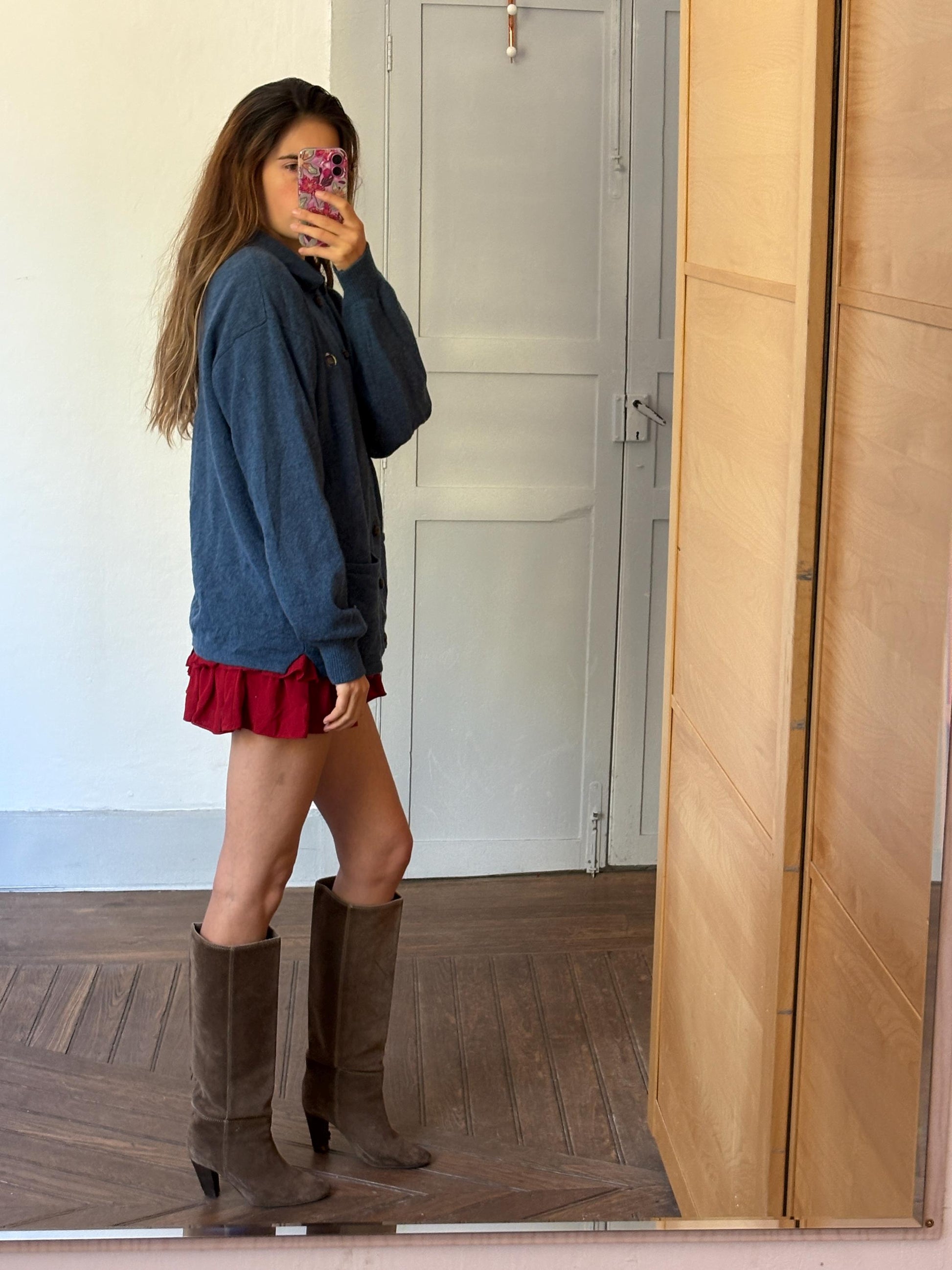 Wool vintage Luxe cardigan - Blue Long sleeved soft Men jumper, 42 - XL