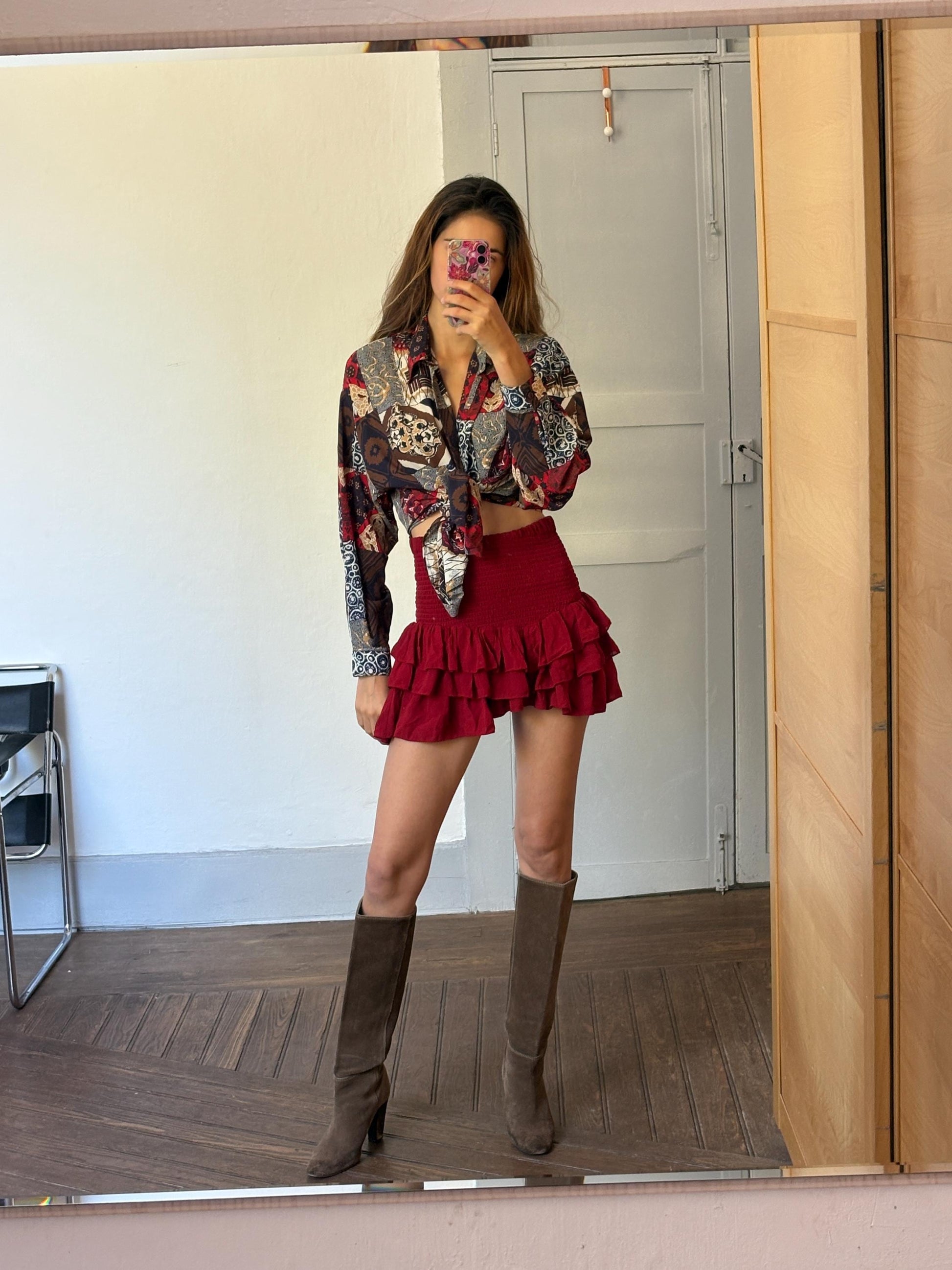 Vintage abstract pattern woman blouse, Colourful Button up retro shirt, 80s vintage clothing