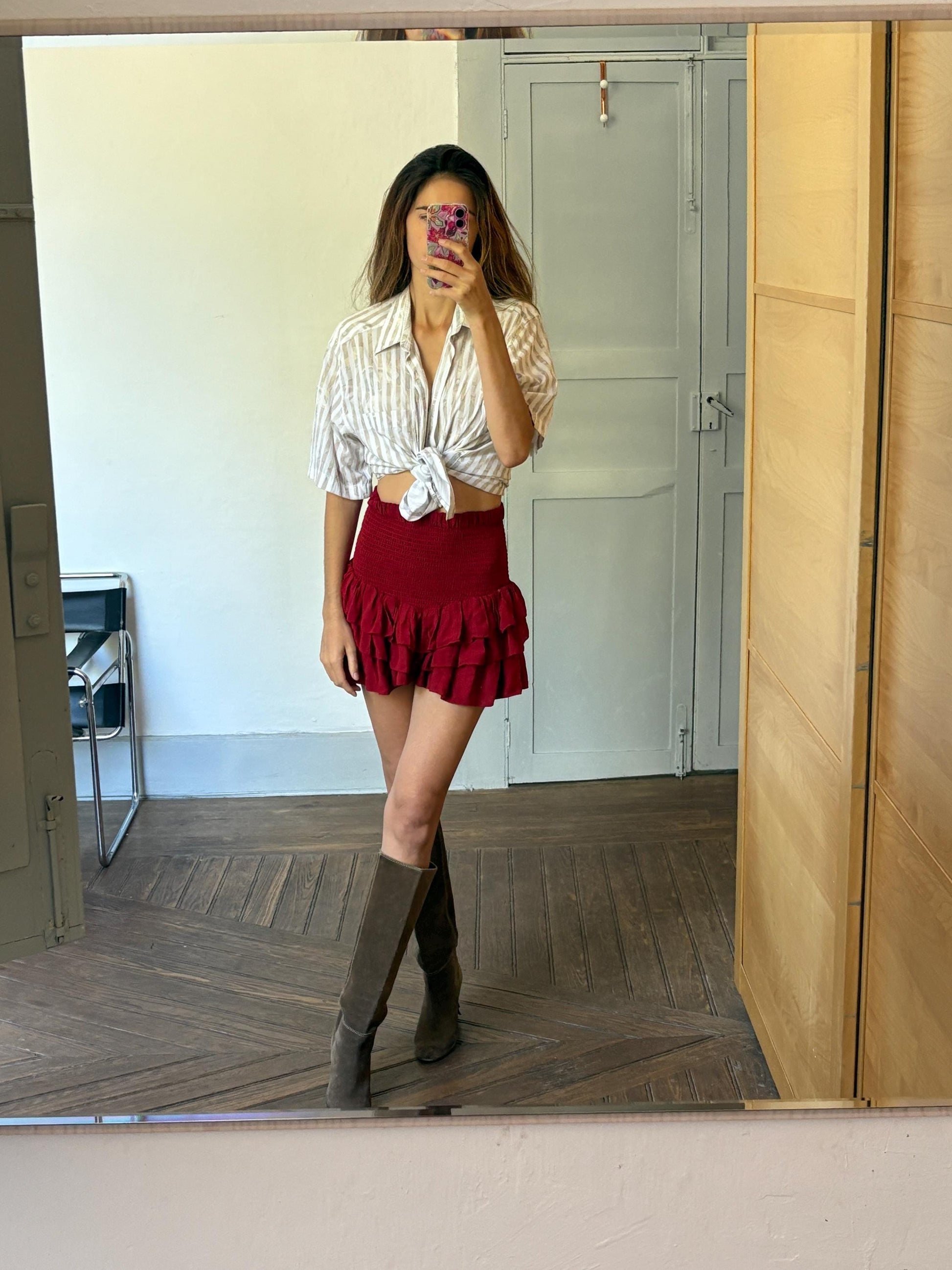 Vintage striped floral Button-Down Shirt - Oversized Summer Shirt