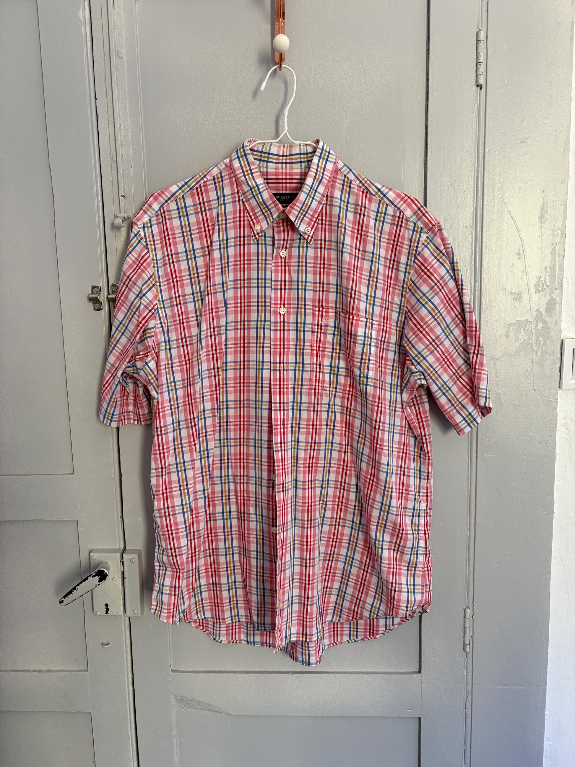 Vintage BURBERRY London light pink men blouse, Oxford designer shirt, Boxy fit,