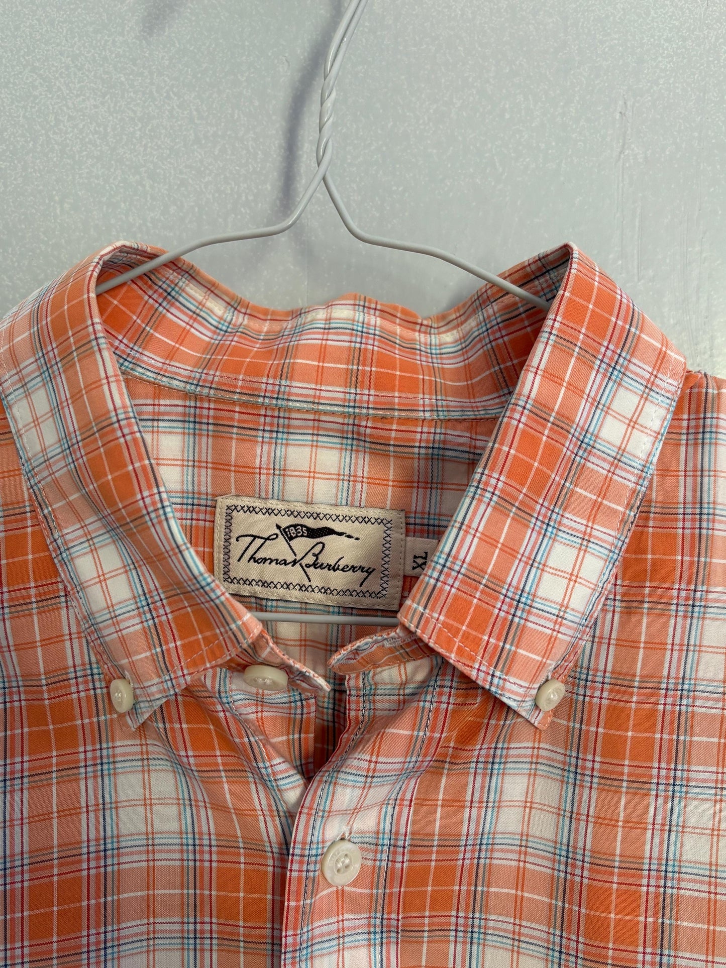 Vintage Thomas BURBERRY Orange plaid men blouse, Oxford designer shirt, Boxy fit, Classic formal shirt, Cotton shirt, XL