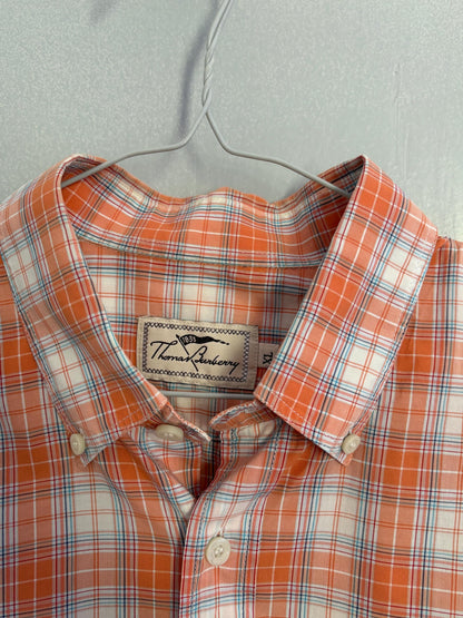 Vintage Thomas BURBERRY Orange plaid men blouse, Oxford designer shirt, XL