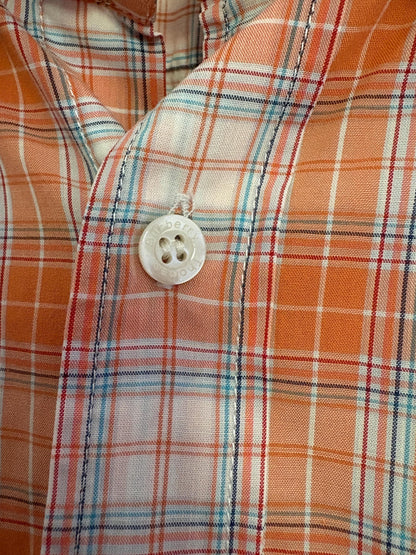 Vintage Thomas BURBERRY Orange plaid men blouse, Oxford designer shirt, XL