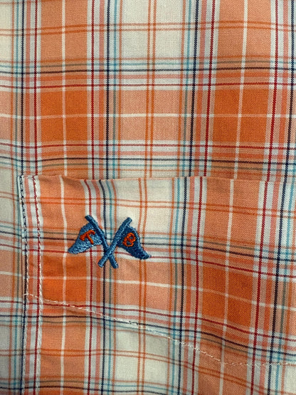Vintage Thomas BURBERRY Orange plaid men blouse, Oxford designer shirt, XL