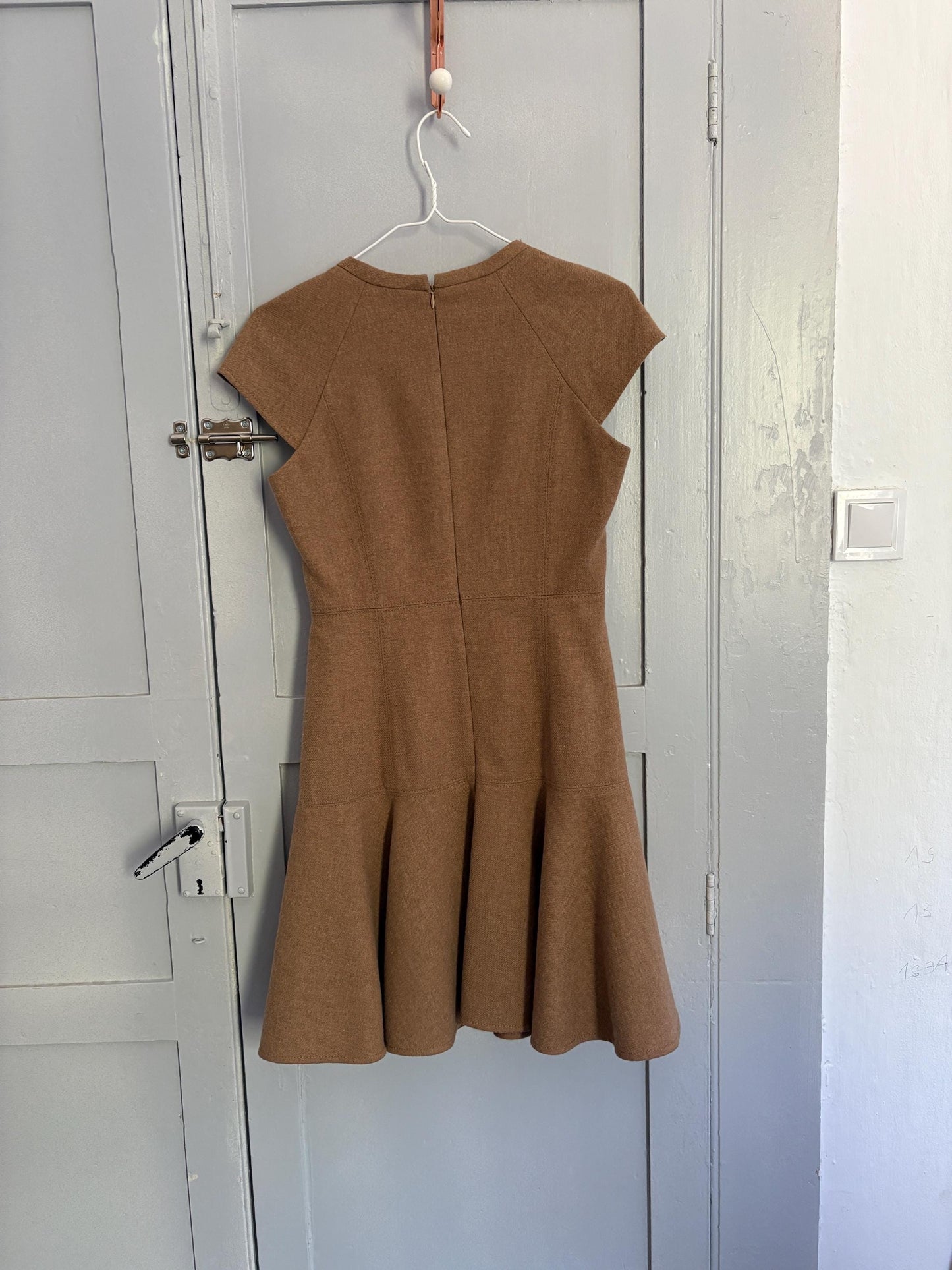 Vintage Adolfo Dominguez Fit & Flare Wool Dress | Soft Brown Mini Dress | Academia Fall Aesthetic