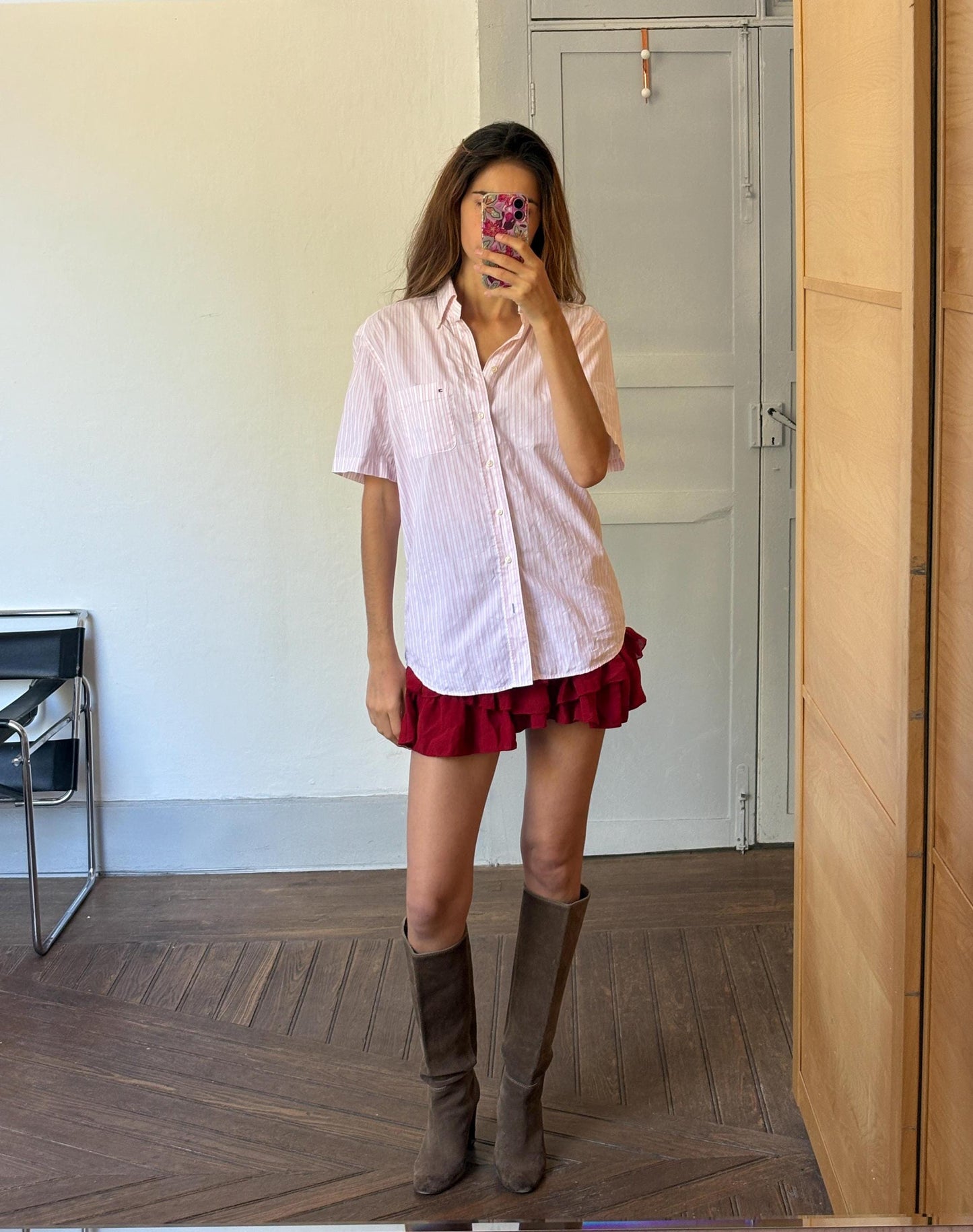 Vintage Tommy Hilfiger tailored Men's Striped Button-Down Shirt - Pink comfortable blouse, Loose Oversized short sleeve Shirt, 39 - 15 1/2