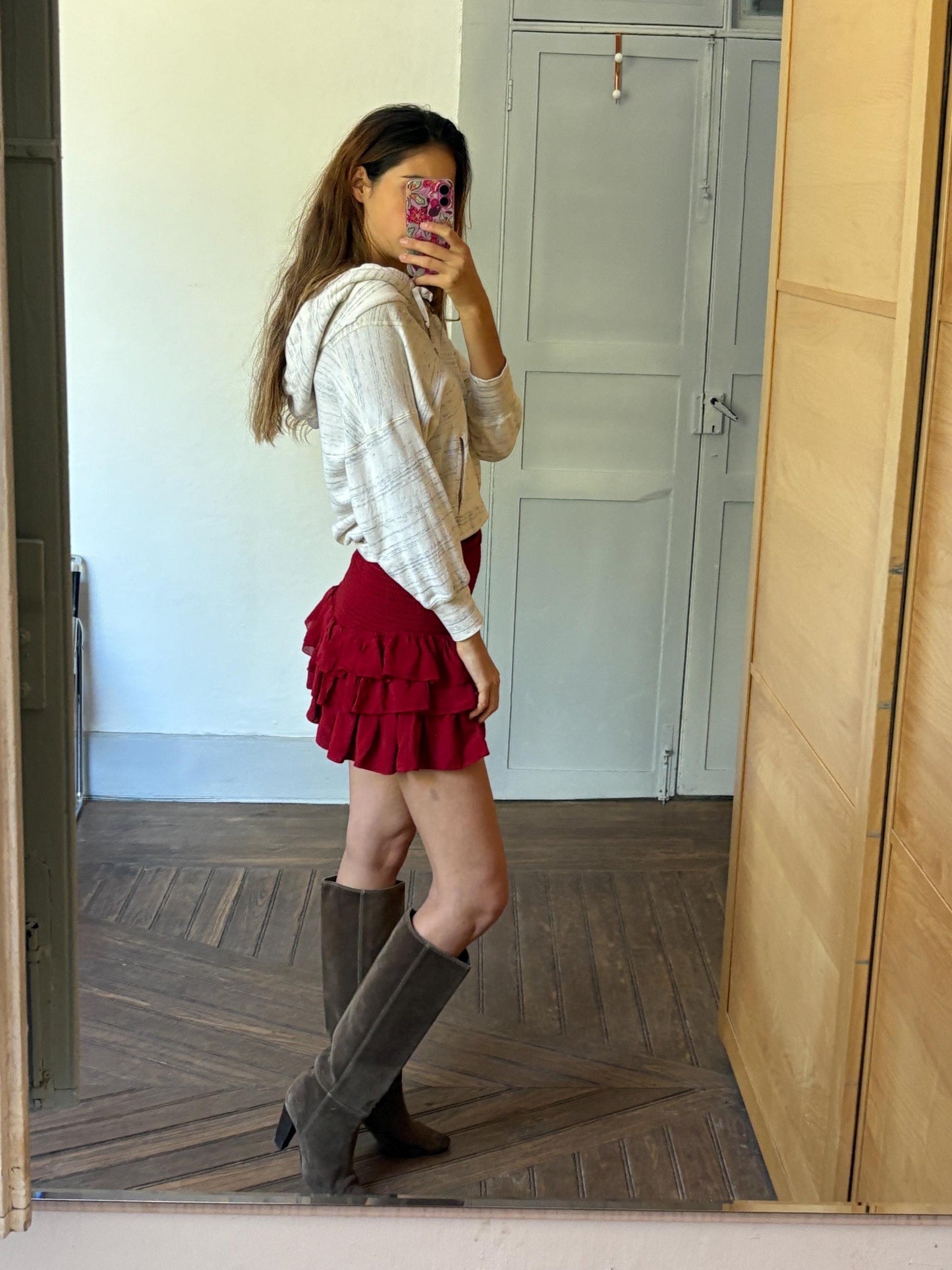 Vintage Isabel Marant hooded vest, White and greyncardigan, French designer clothing, Emily in Paris style