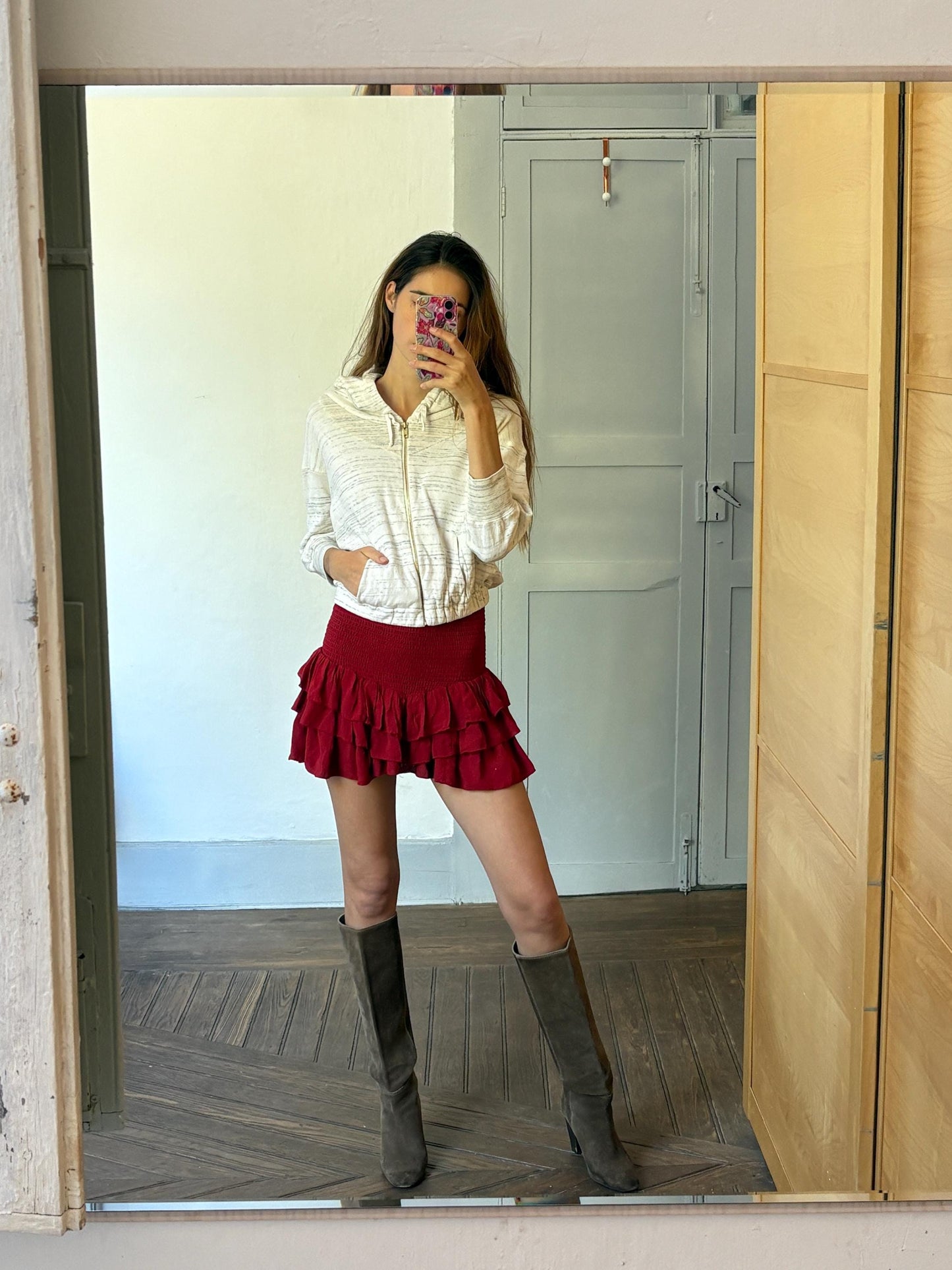 Vintage Isabel Marant hooded vest, White and greyncardigan, French designer clothing, Emily in Paris style