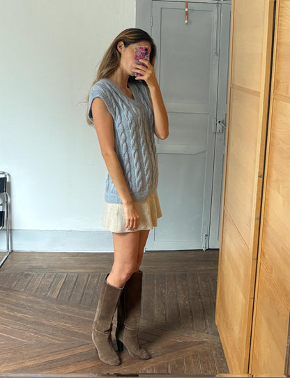 Vintage Blue Hand-Knit Waistcoat — additional view 11