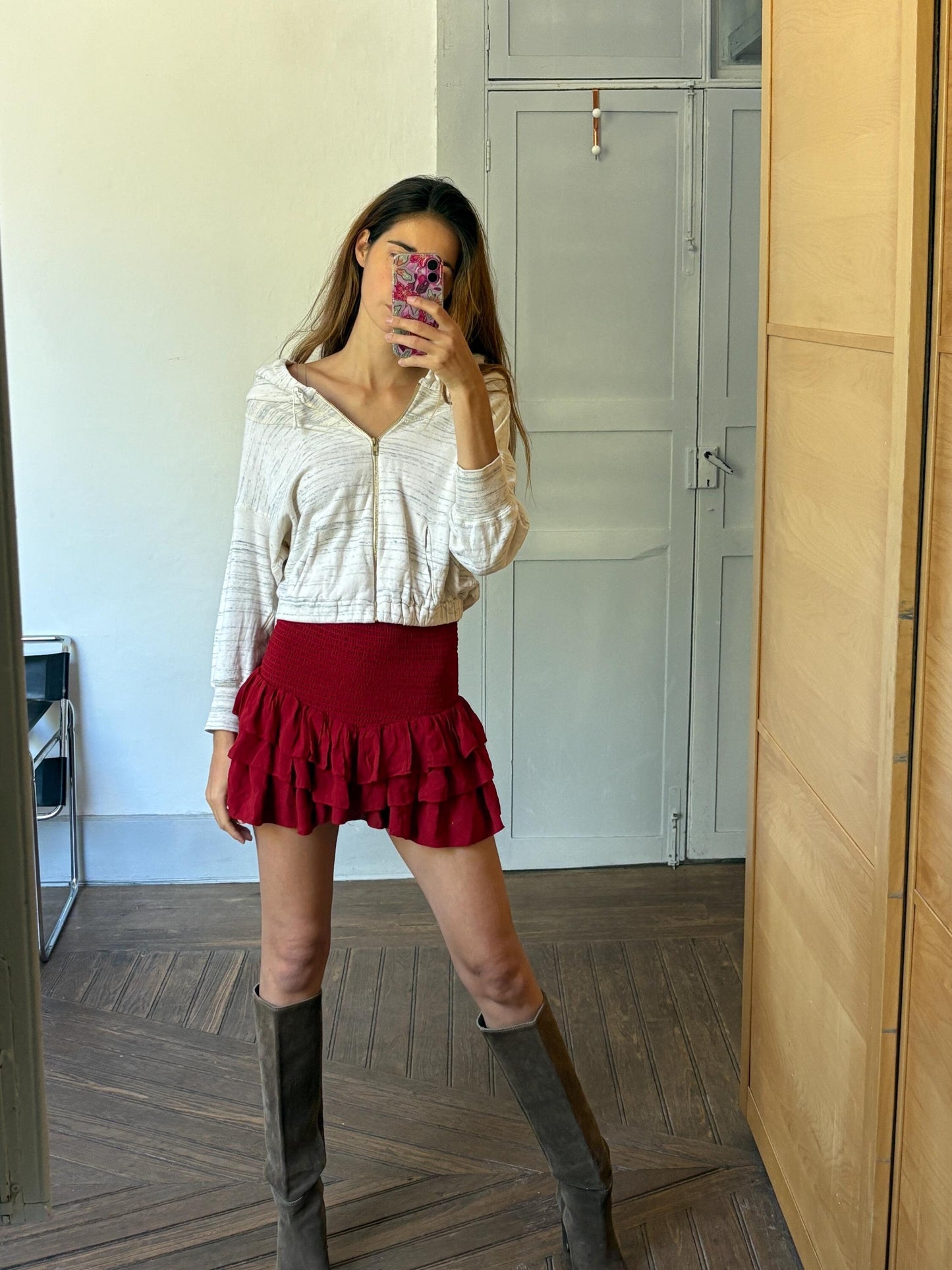 Vintage Isabel Marant hooded vest, White and greyncardigan, French designer clothing, Emily in Paris style