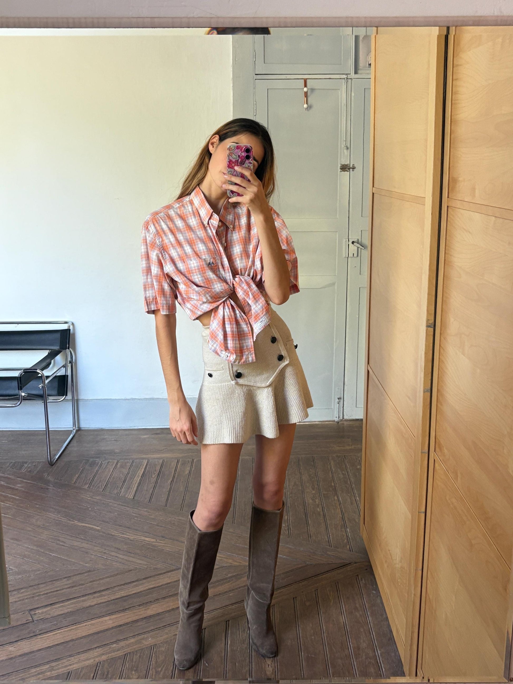 Vintage Thomas BURBERRY Orange plaid men blouse, Oxford designer shirt, Boxy fit, Classic formal shirt, Cotton shirt, XL