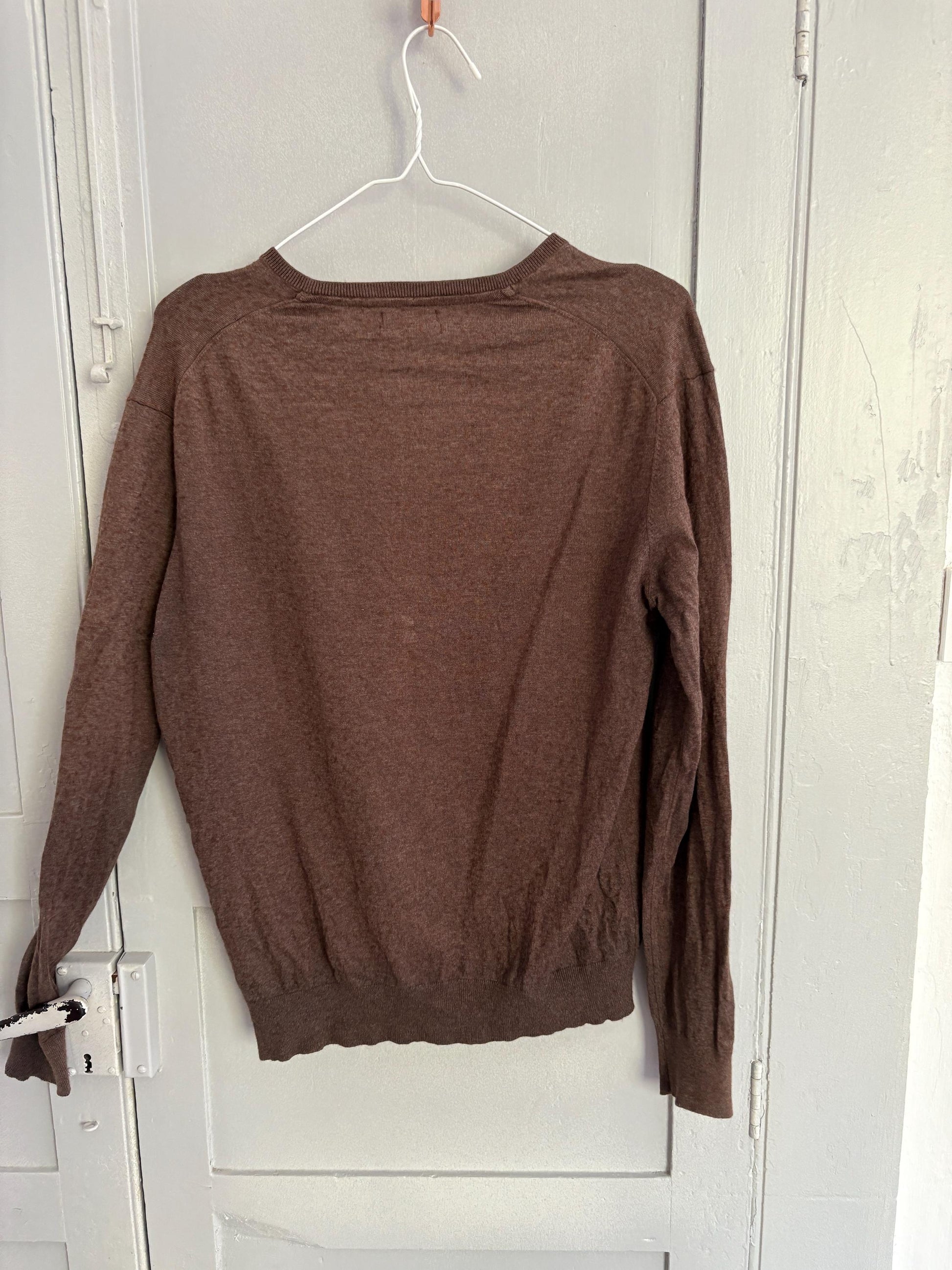 Cotton - Silk - Cashmere brown jumper, Vintage Massimo Dutti dark academia sweater, Luxe v - neck winter wear, Super soft knit shirt