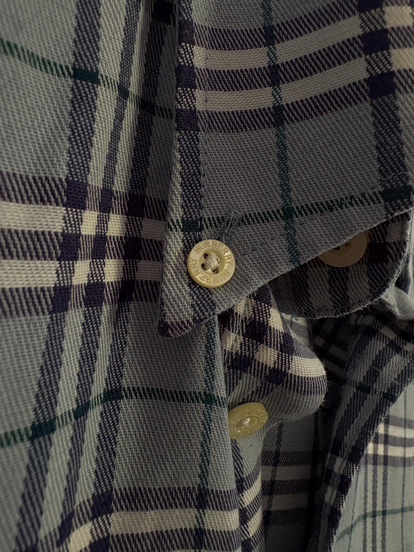 Vintage BURBERRY London blue and white plaid men blouse, Oxford designer shirt, Boxy fit, Classic formal shirt, Checkered branded wear, M