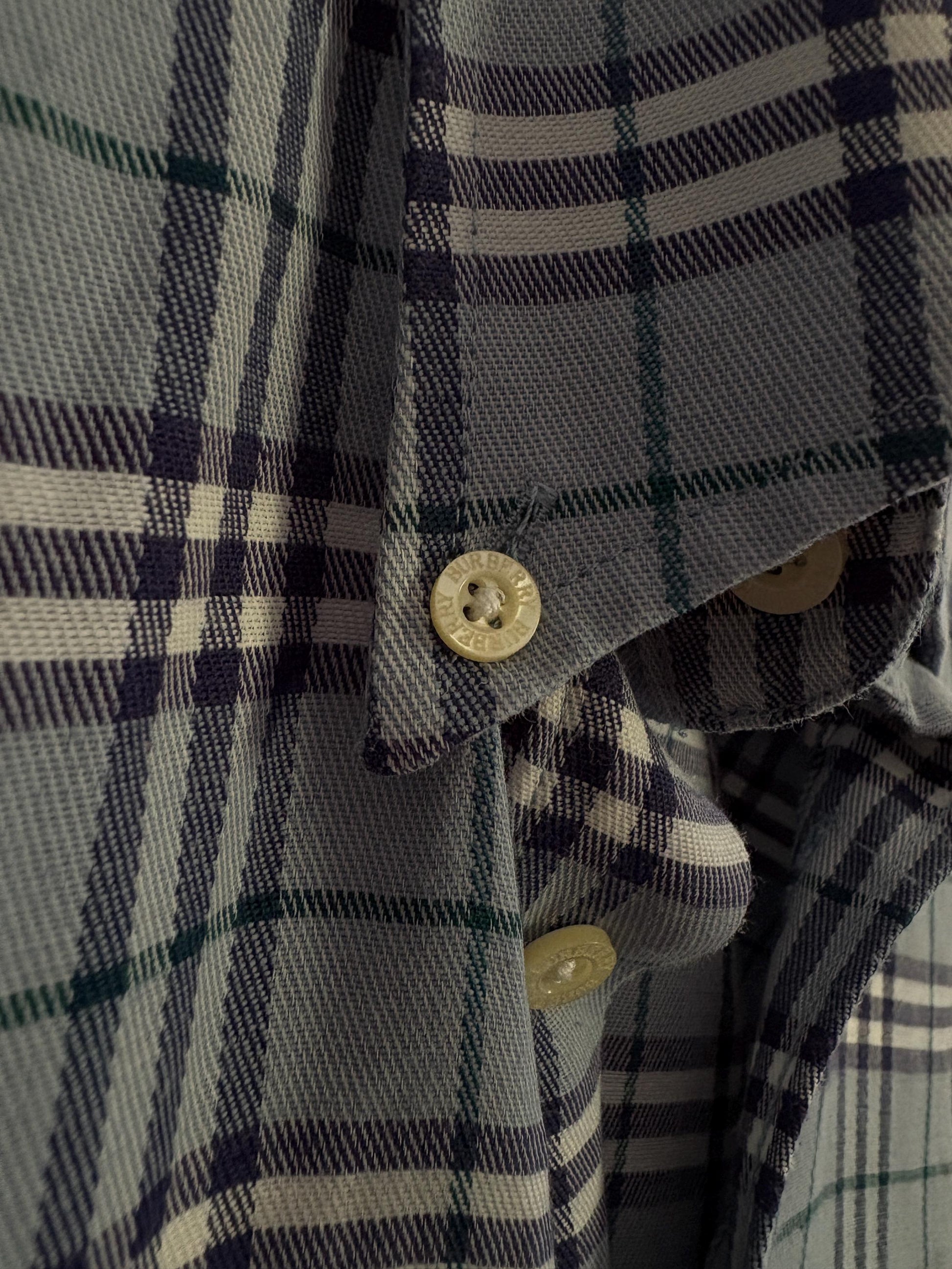 Vintage BURBERRY London blue and white plaid men blouse, Oxford designer shirt, Boxy fit, Classic formal shirt, Checkered branded wear, M