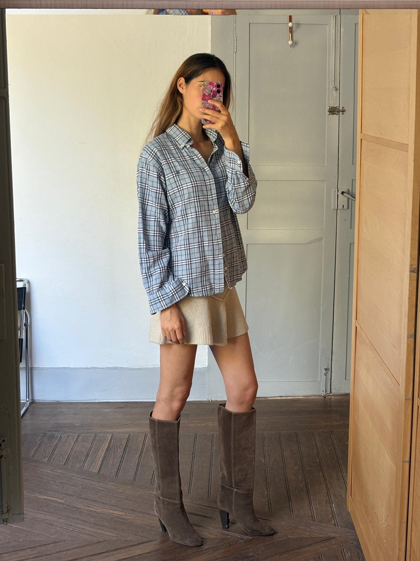 Vintage BURBERRY London blue and white plaid men blouse, Oxford designer shirt, Boxy fit, Classic formal shirt, Checkered branded wear, M