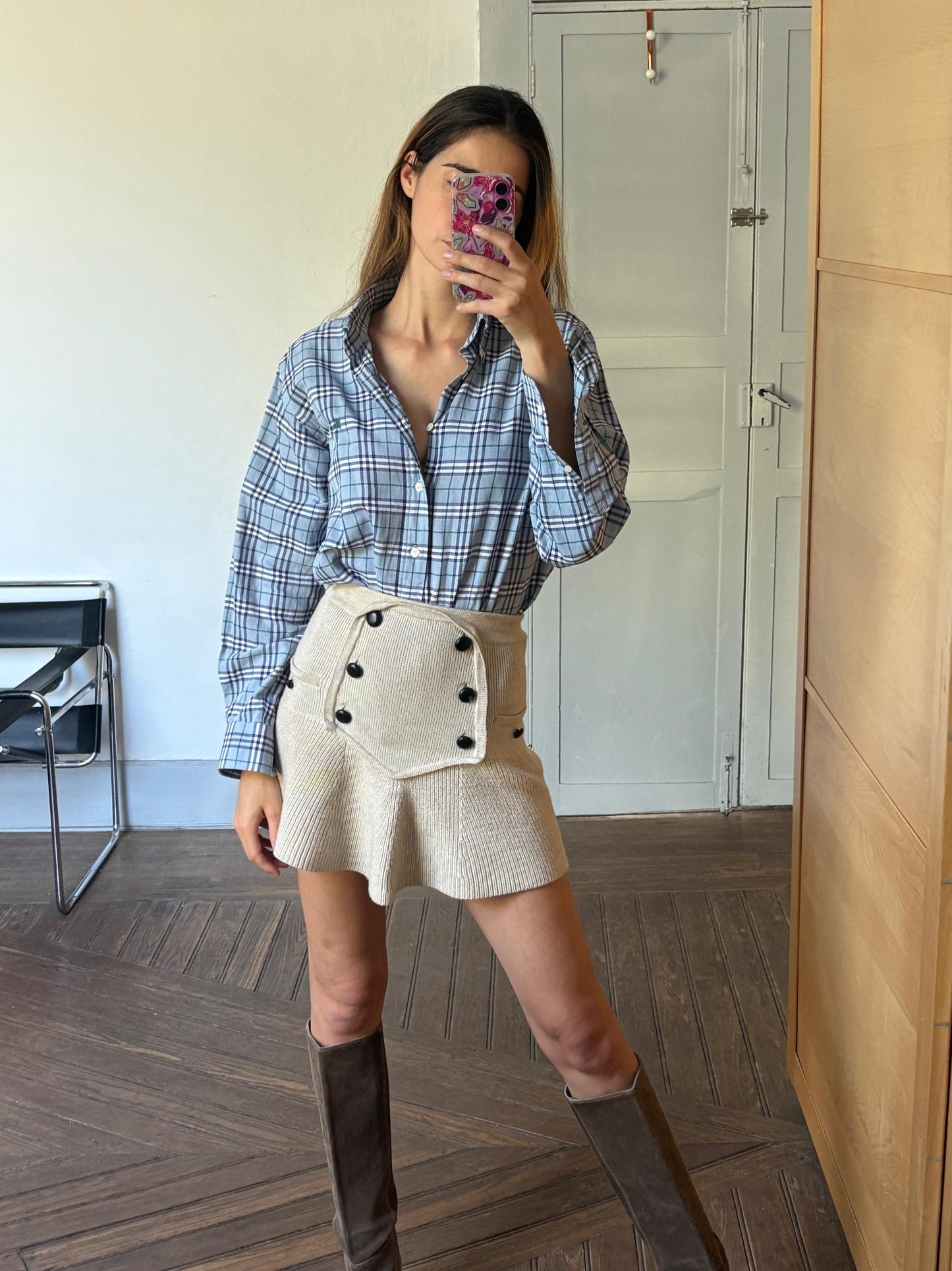 Vintage BURBERRY London blue and white plaid men blouse, Oxford designer shirt, Boxy fit, Classic formal shirt, Checkered branded wear, M