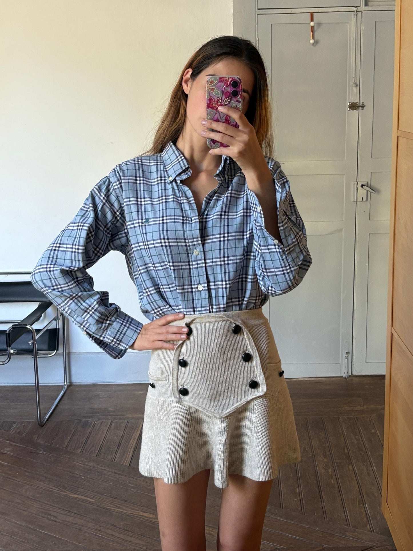 Vintage BURBERRY London blue and white plaid men blouse, Oxford designer shirt, Boxy fit, Classic formal shirt, Checkered branded wear, M