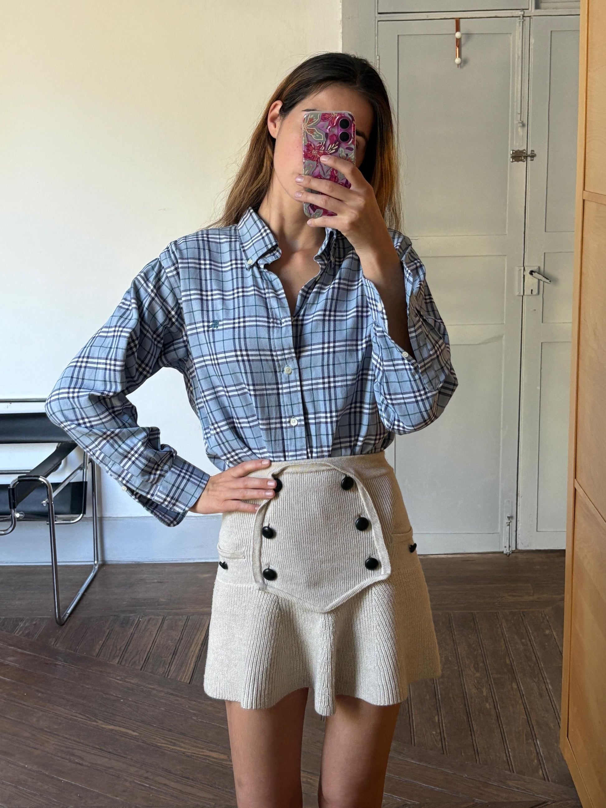 Vintage BURBERRY London blue and white plaid men blouse, Oxford designer shirt, Boxy fit, Classic formal shirt, Checkered branded wear, M