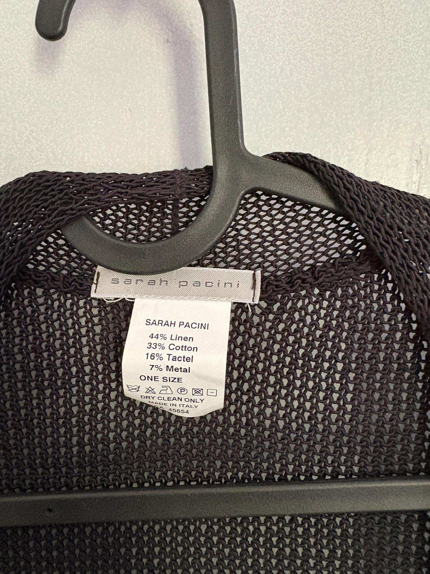 Vintage Sarah Pacini Black Linen Blend Camisole, Elegant Asymmetric Sleeveless Designer Top, Branded Knitwear, Versatile Classic Shirt