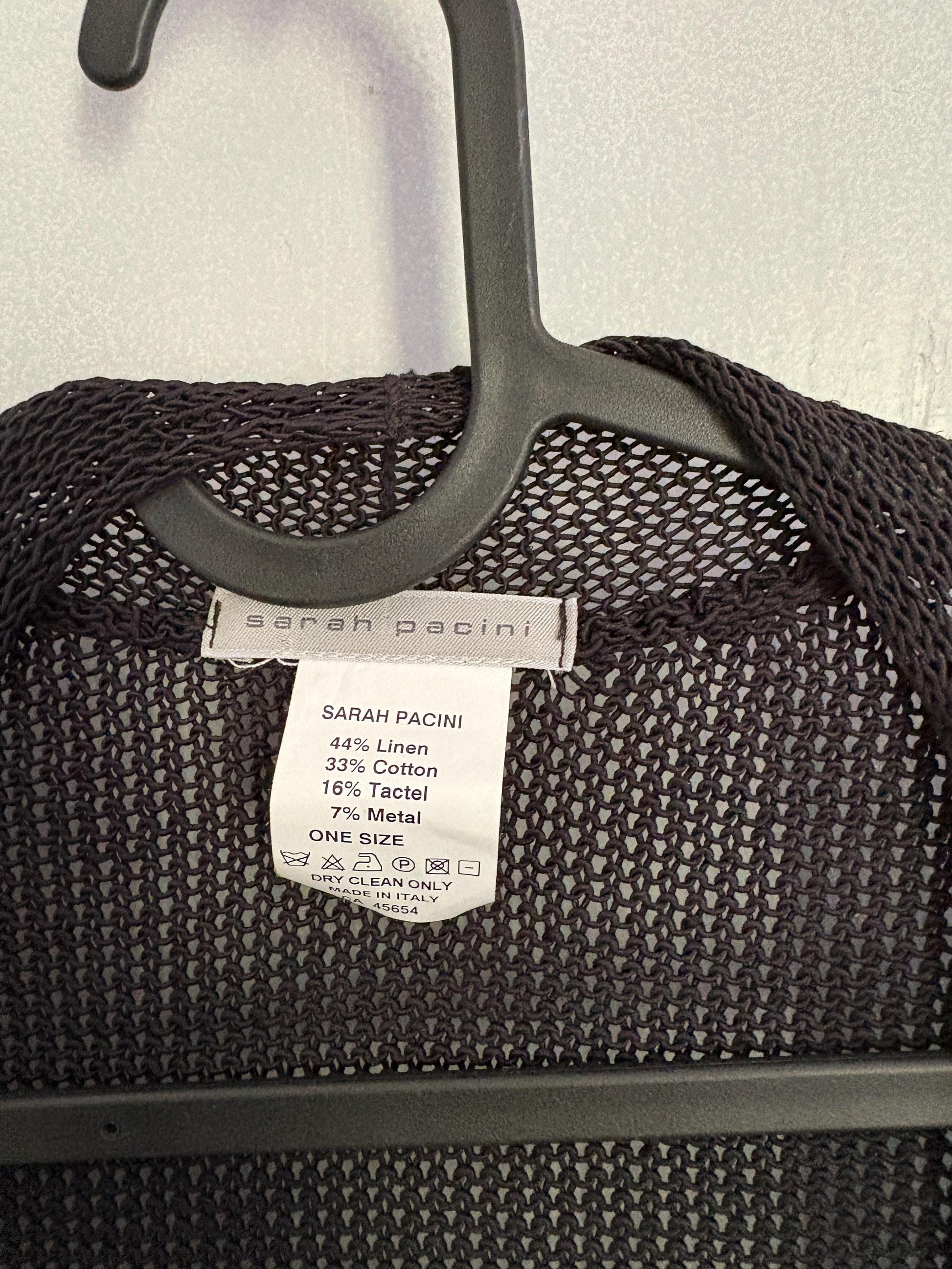 Vintage Sarah Pacini Black Linen Blend Camisole, Elegant Asymmetric Sleeveless Designer Top, Branded Knitwear, Versatile Classic Shirt