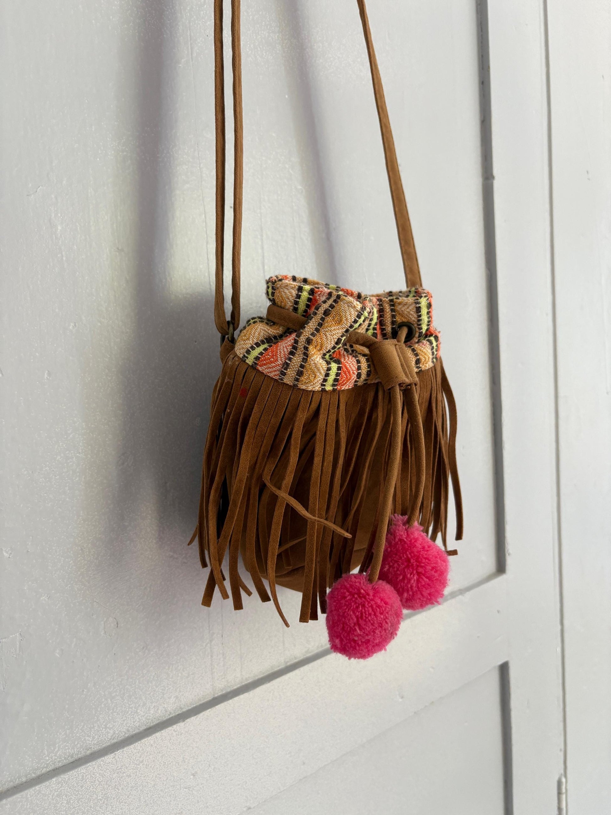 Vintage Boho Fringe Crossbody Bag | Festival Pom-Pom Mini Purse