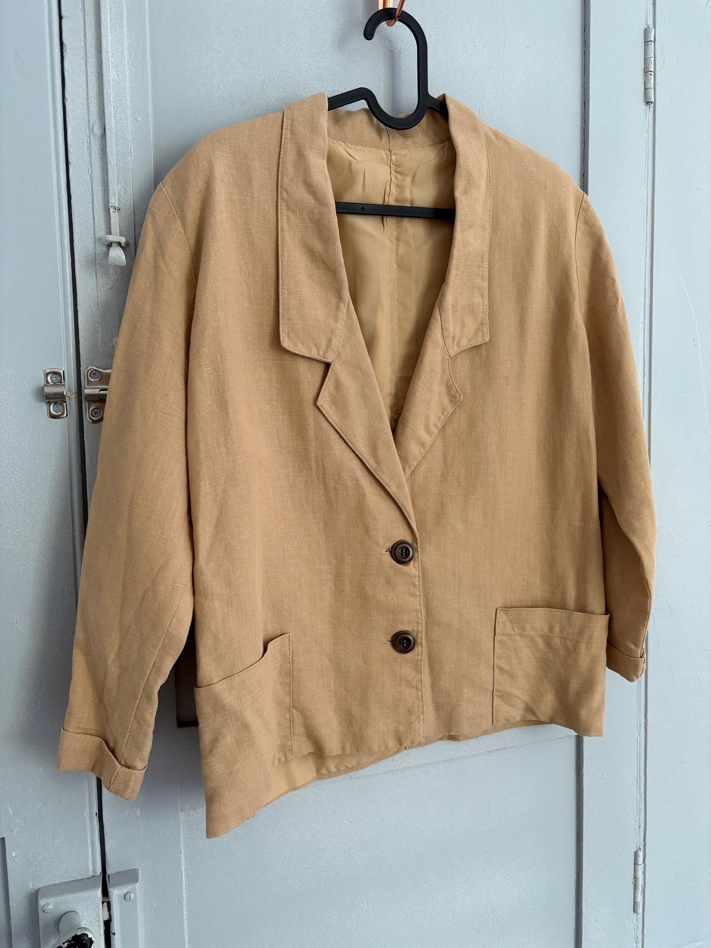 Vintage Tan Cropped Blazer | Earthy Linen Look | Chill Girl Summer Layer