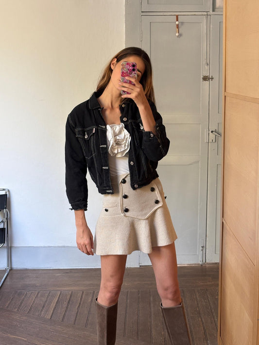 Vintage 1990s Rio Grande Black Puffer Denim Jacket Lined Bomber Fall Outerwear Size Small