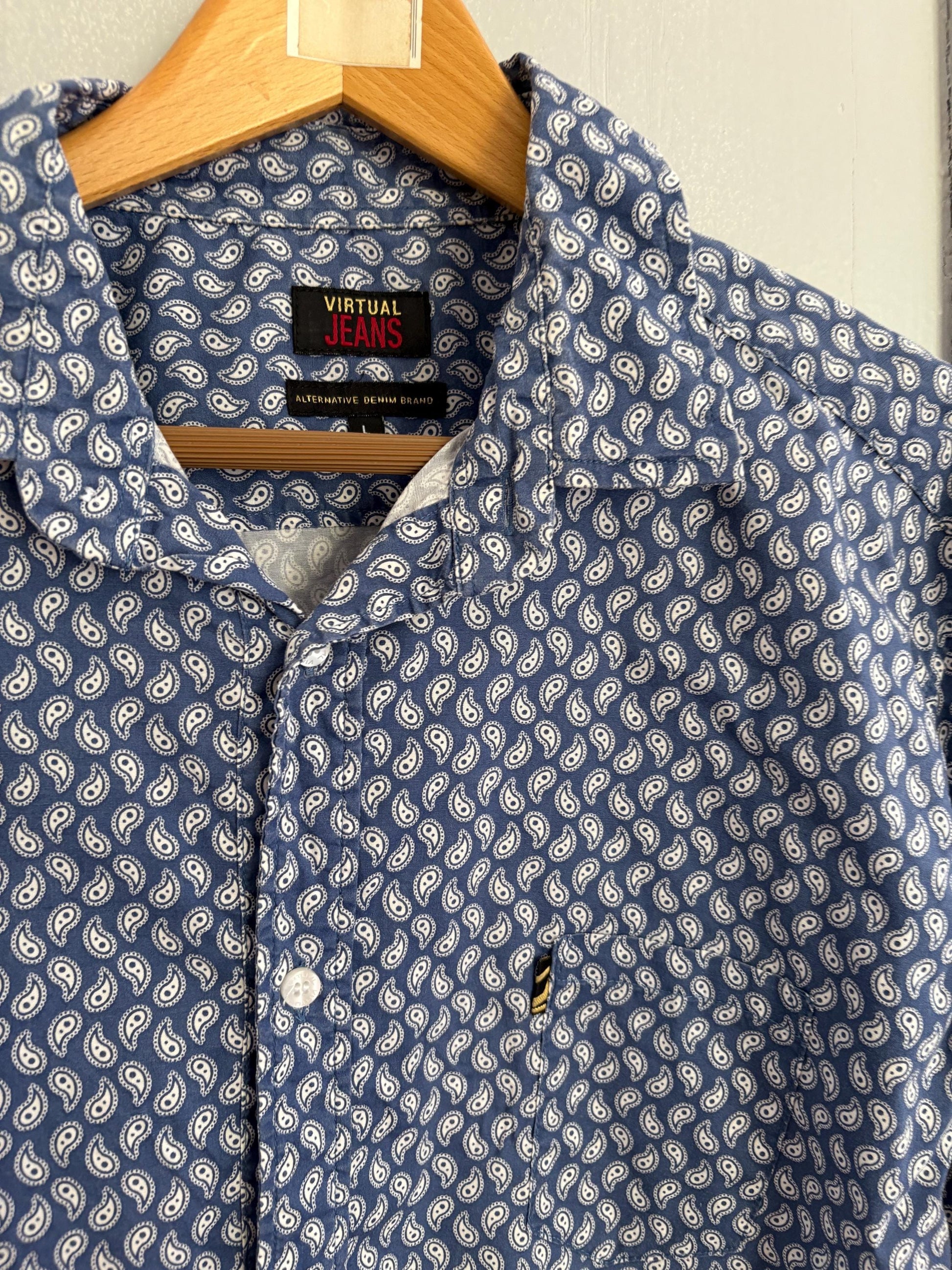 Vintage Paisley print Men's button up shirt, Blue and white Oxford shirt, Elegant playful blouse