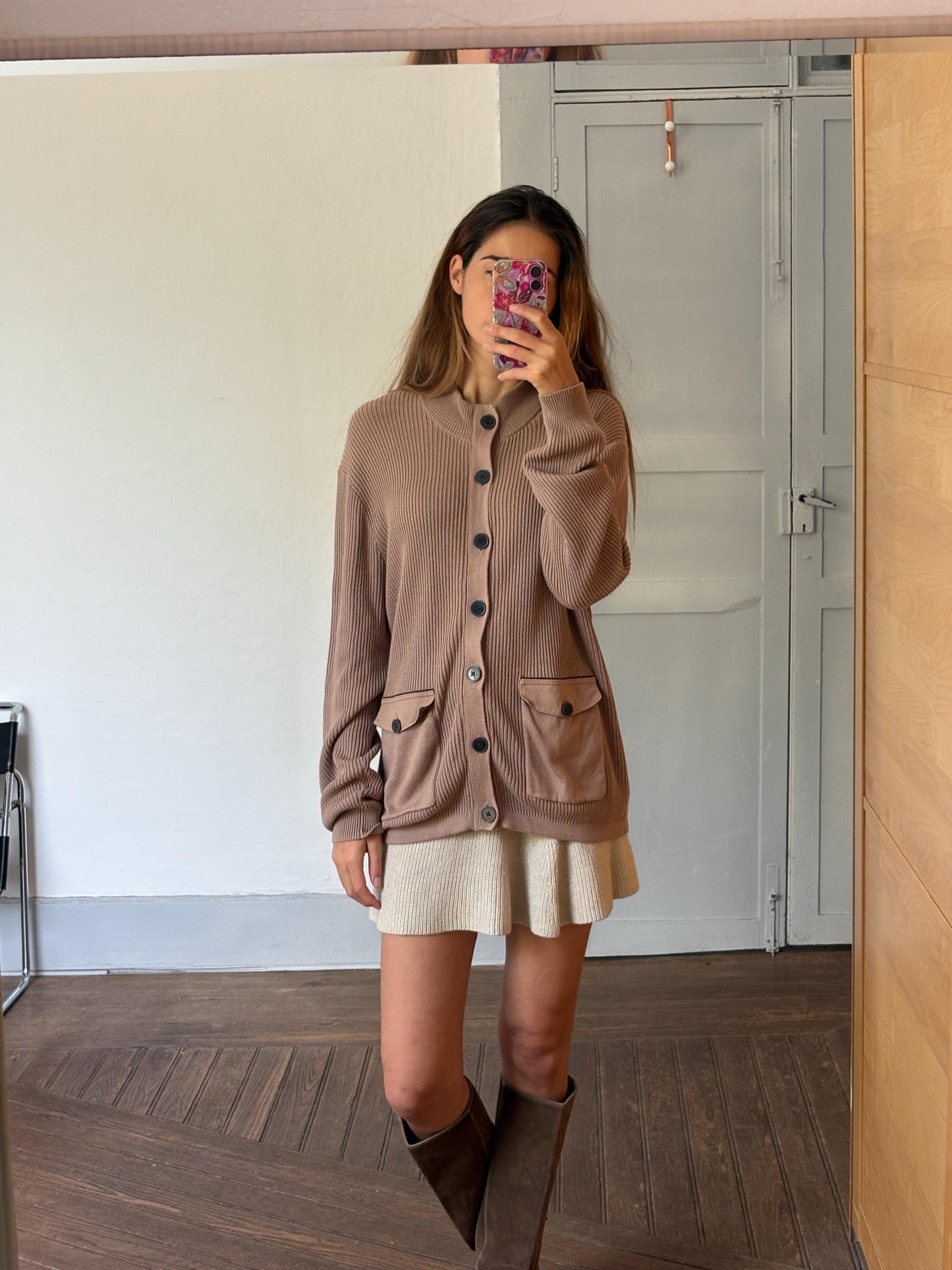 Vintage tan Emidio Tucci Luxe cardigan - Long sleeved cashmere blend light brown vest, Super soft winter knit sweater, Designer Jumper, XL