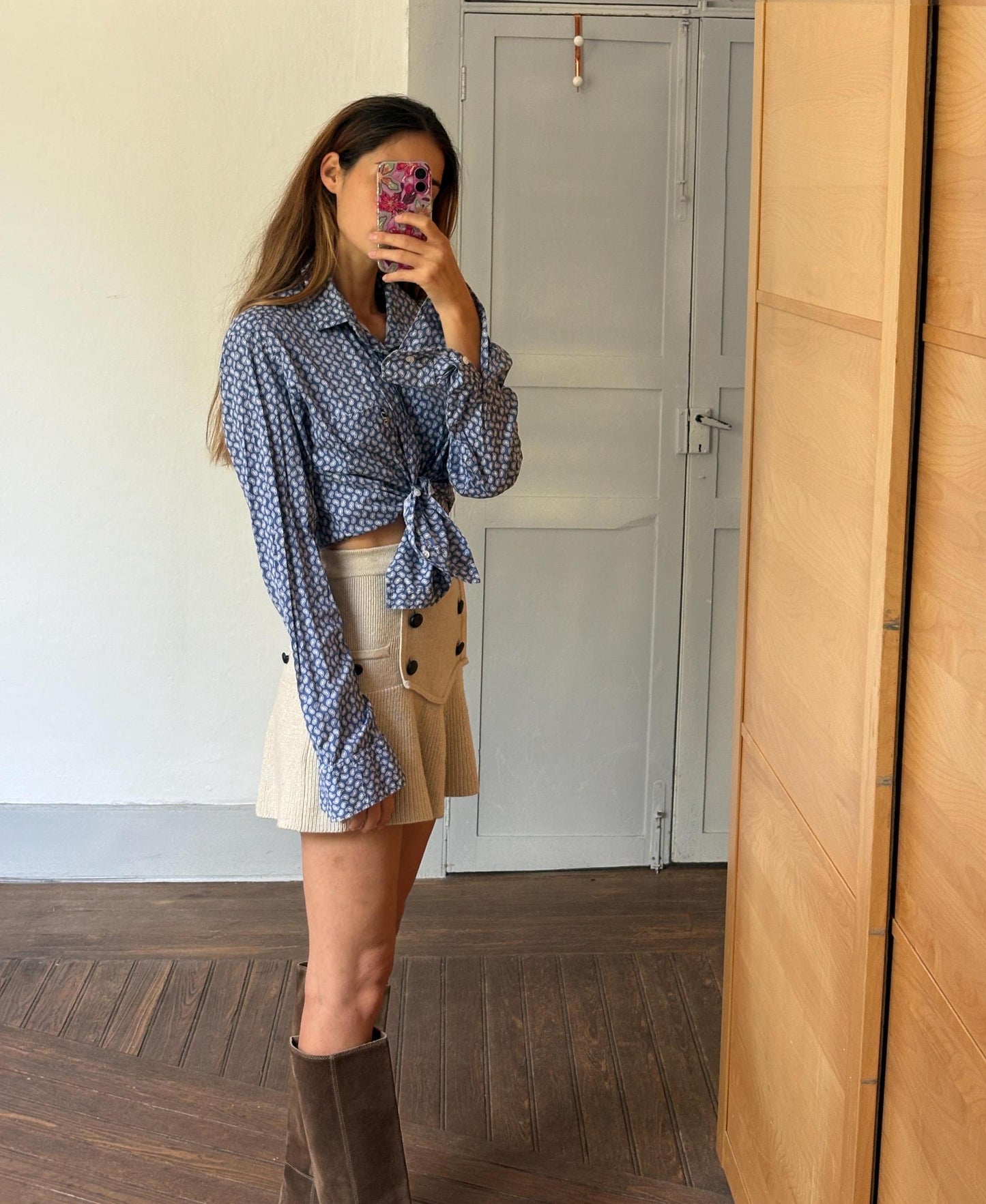 Vintage Paisley print Men's button up shirt, Blue and white Oxford shirt, Elegant playful blouse