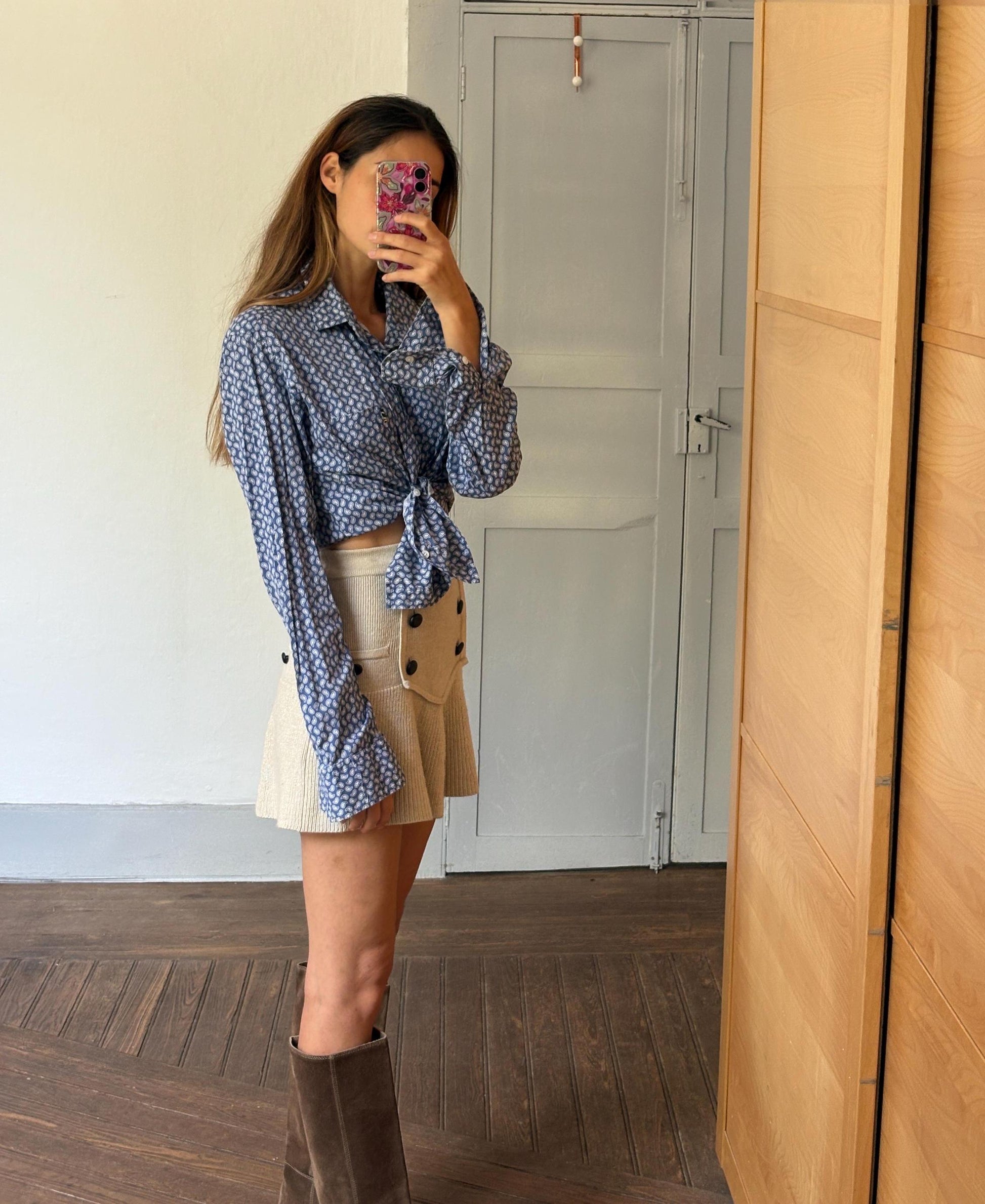 Vintage Paisley print Men's button up shirt, Blue and white Oxford shirt, Elegant playful blouse