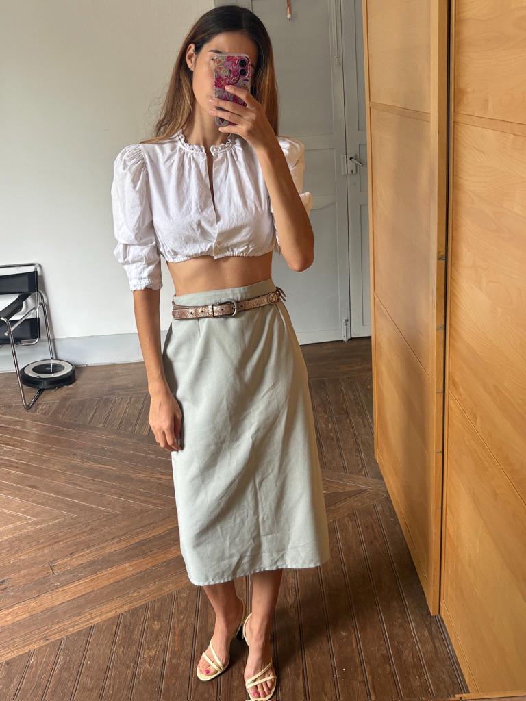 Vintage long High-Rise pencil Skirt with Elegant fit and back Split, Feminine office wear, XL