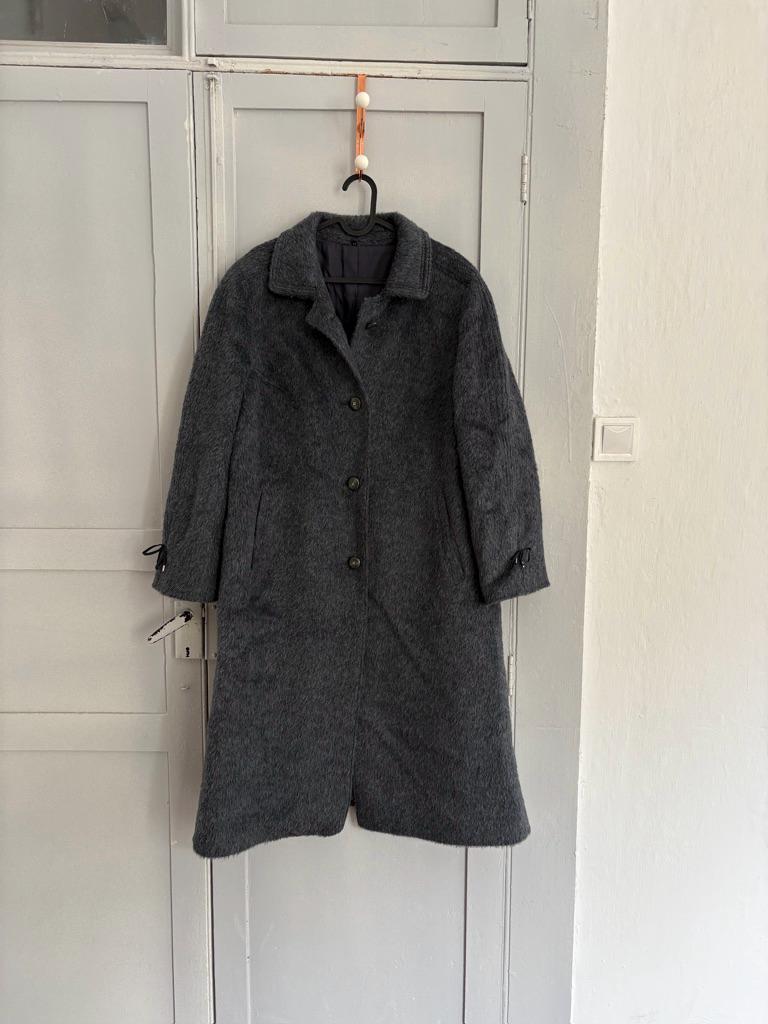 Vintage blue LLama wool coat, Alpaca Women's Long Winter Coat, Merino wool long ciat