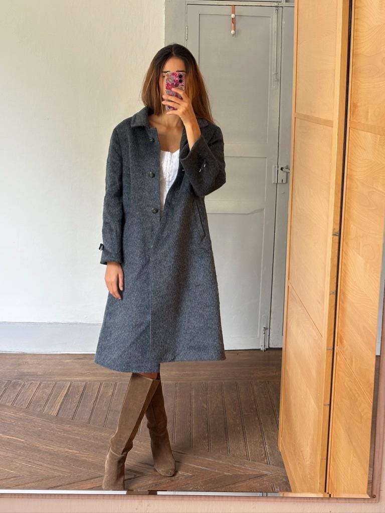 Vintage blue LLama wool coat, Alpaca Women's Long Winter Coat, Merino wool long ciat