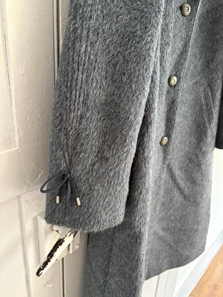 Vintage blue LLama wool coat, Alpaca Women's Long Winter Coat, Merino wool long ciat