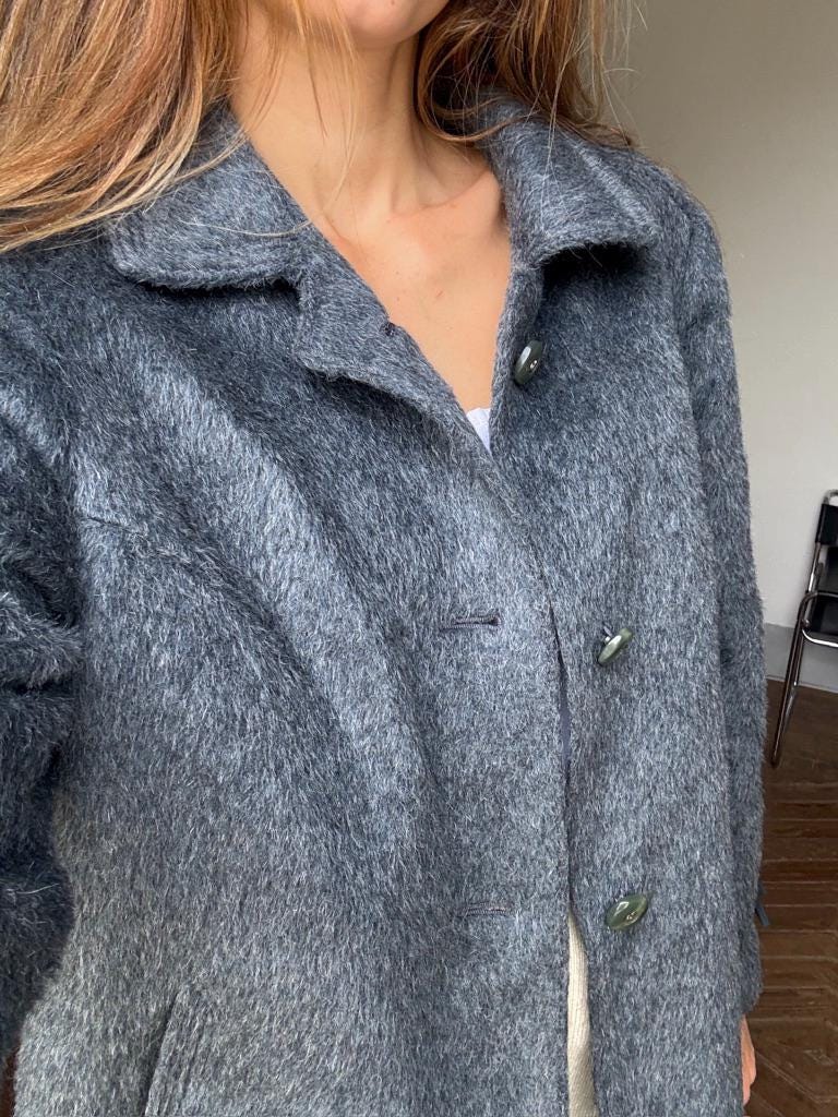 Vintage blue LLama wool coat, Alpaca Women's Long Winter Coat, Merino wool long ciat