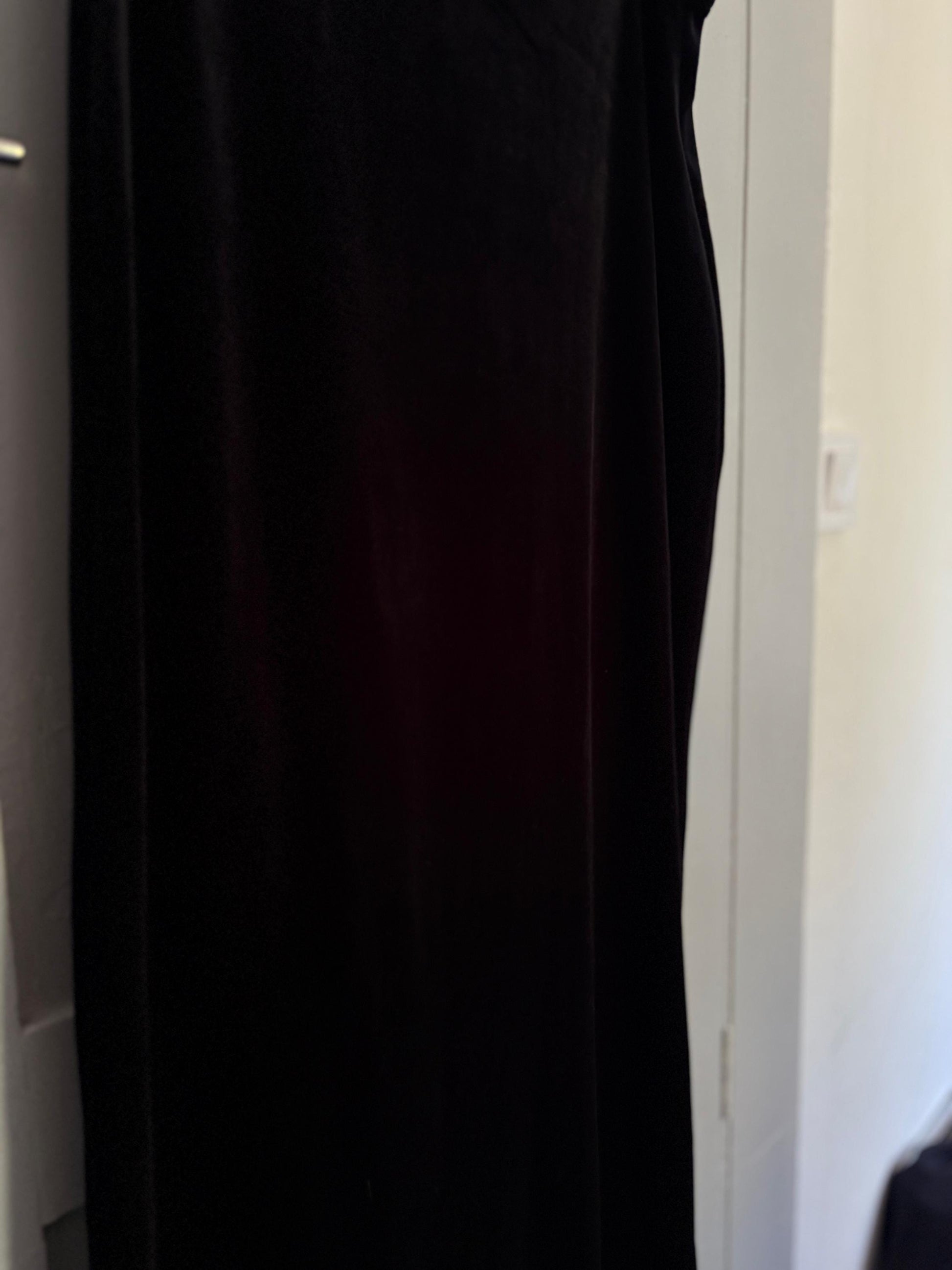 Vintage black velvet maxi skirt with side split, Formal elegant sensual long woman skirt, M