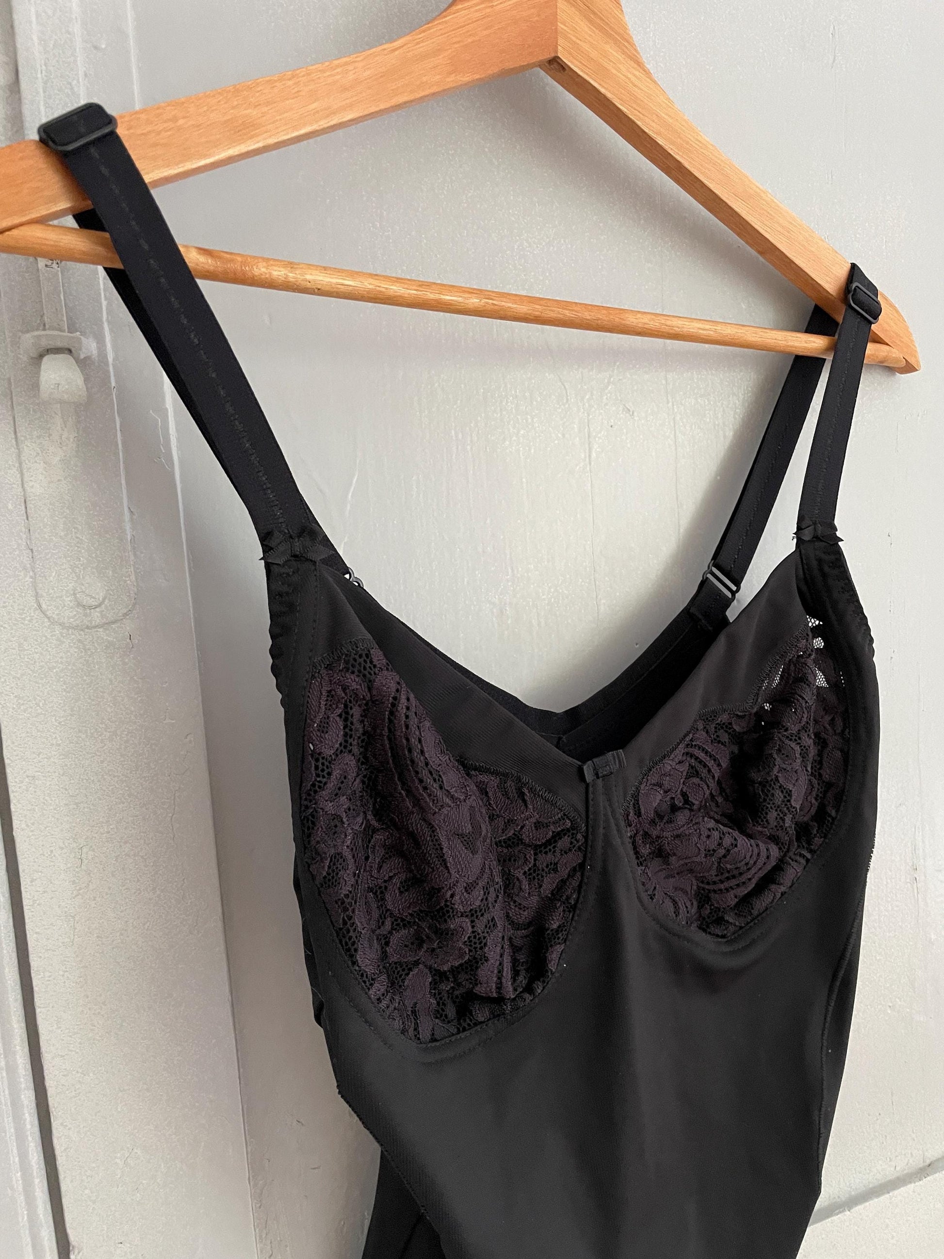 vintage black lace lingerie bodysuit romantic body adjustable straps sheer detailing EU 36 US S