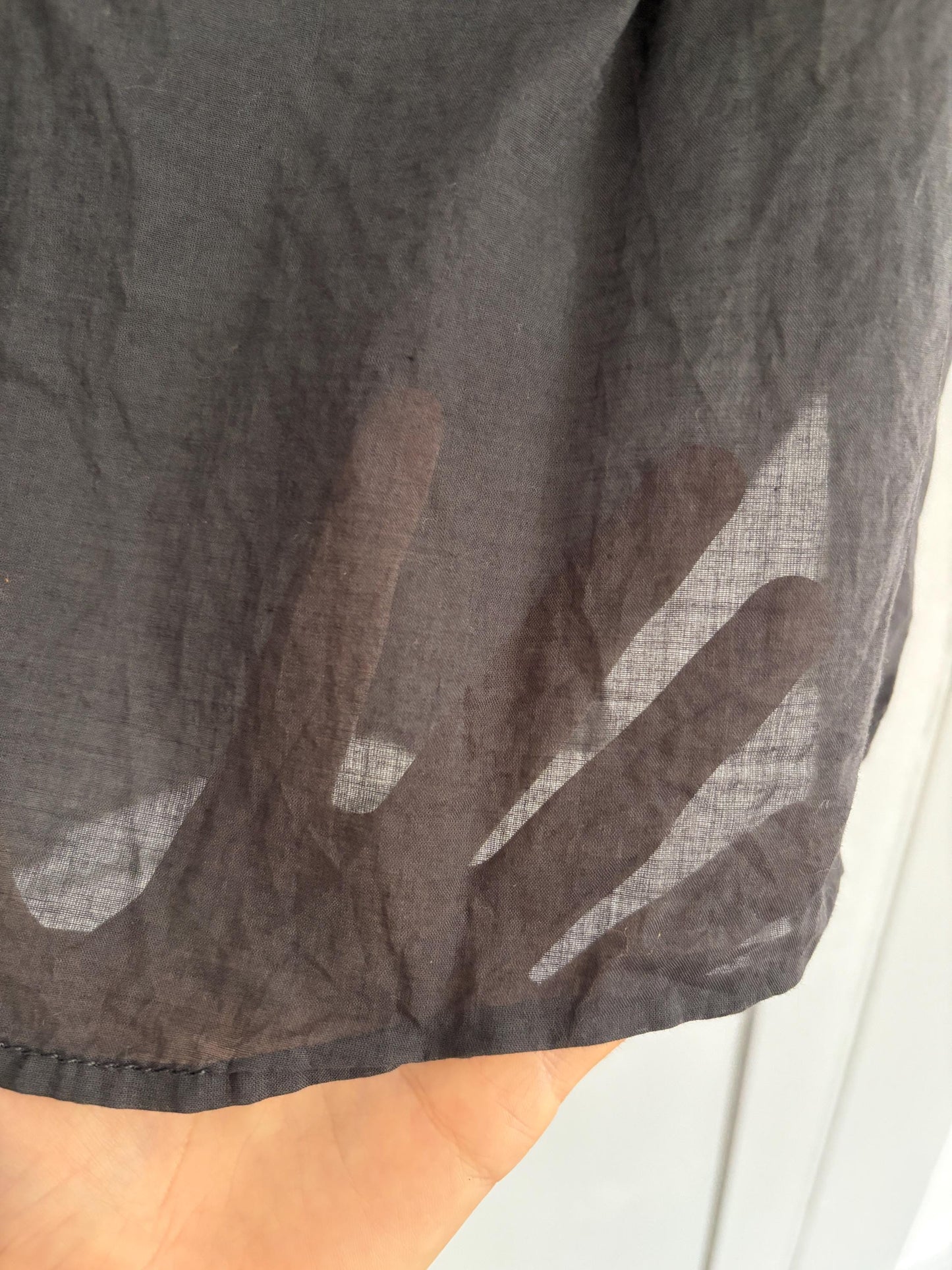 Grey sheer blouse, See through summer shirt with mother of pearl buttons, open neckline romantic holiday wear, US L, street style