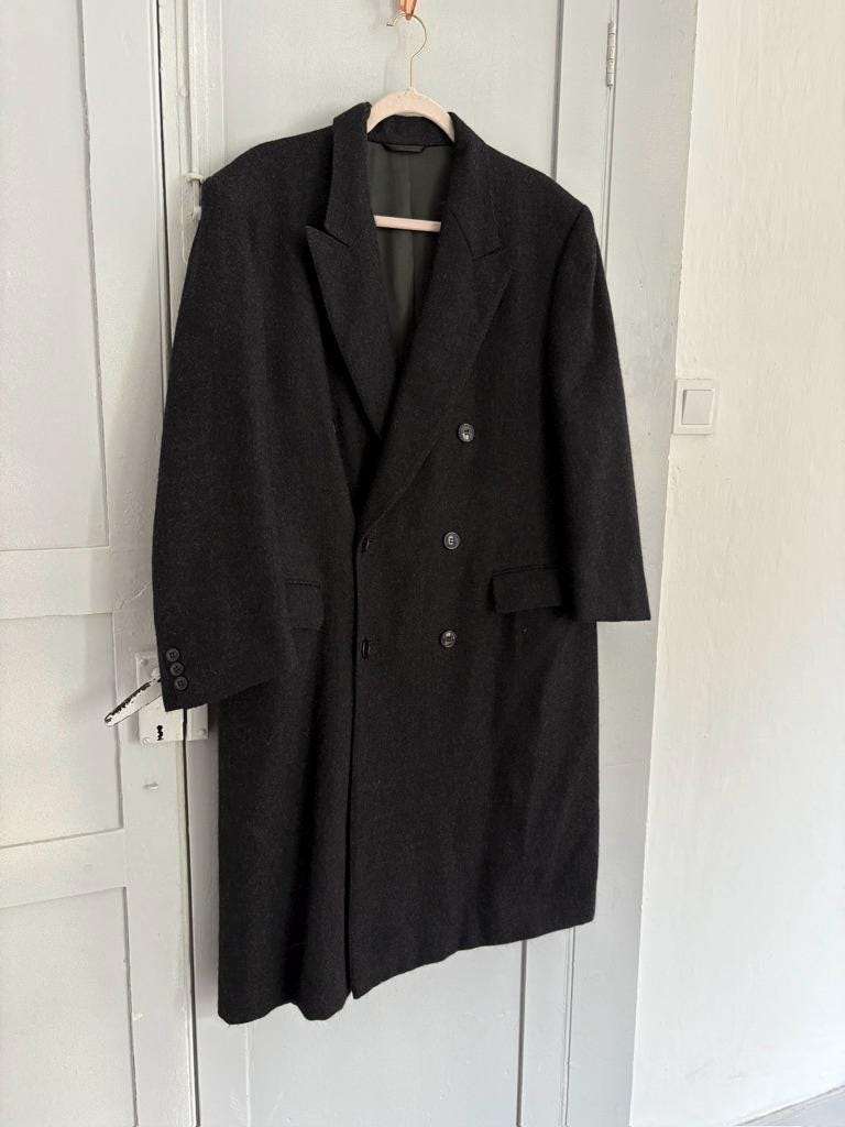 BURBERRY long Dark academia wool overcoat, Oversized winter wool jacket, Charcoal dark grey Elegant boyfriend autumn coat, Grandpa style