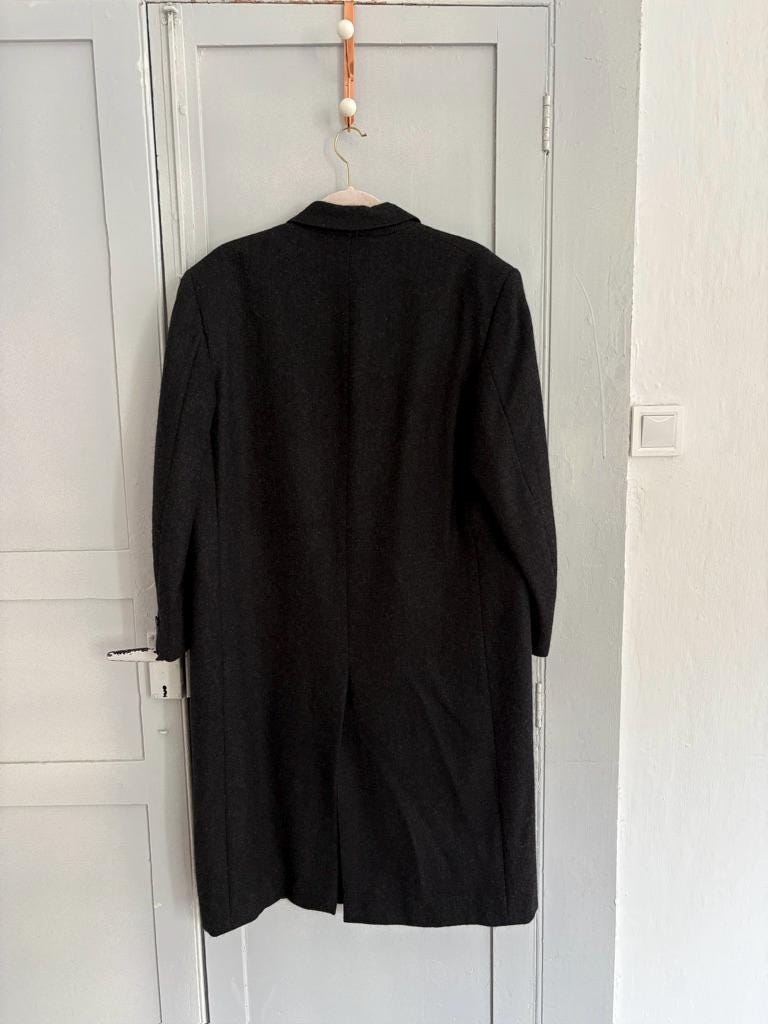 BURBERRY long Dark academia wool overcoat, Oversized winter wool jacket, Charcoal dark grey Elegant boyfriend autumn coat, Grandpa style