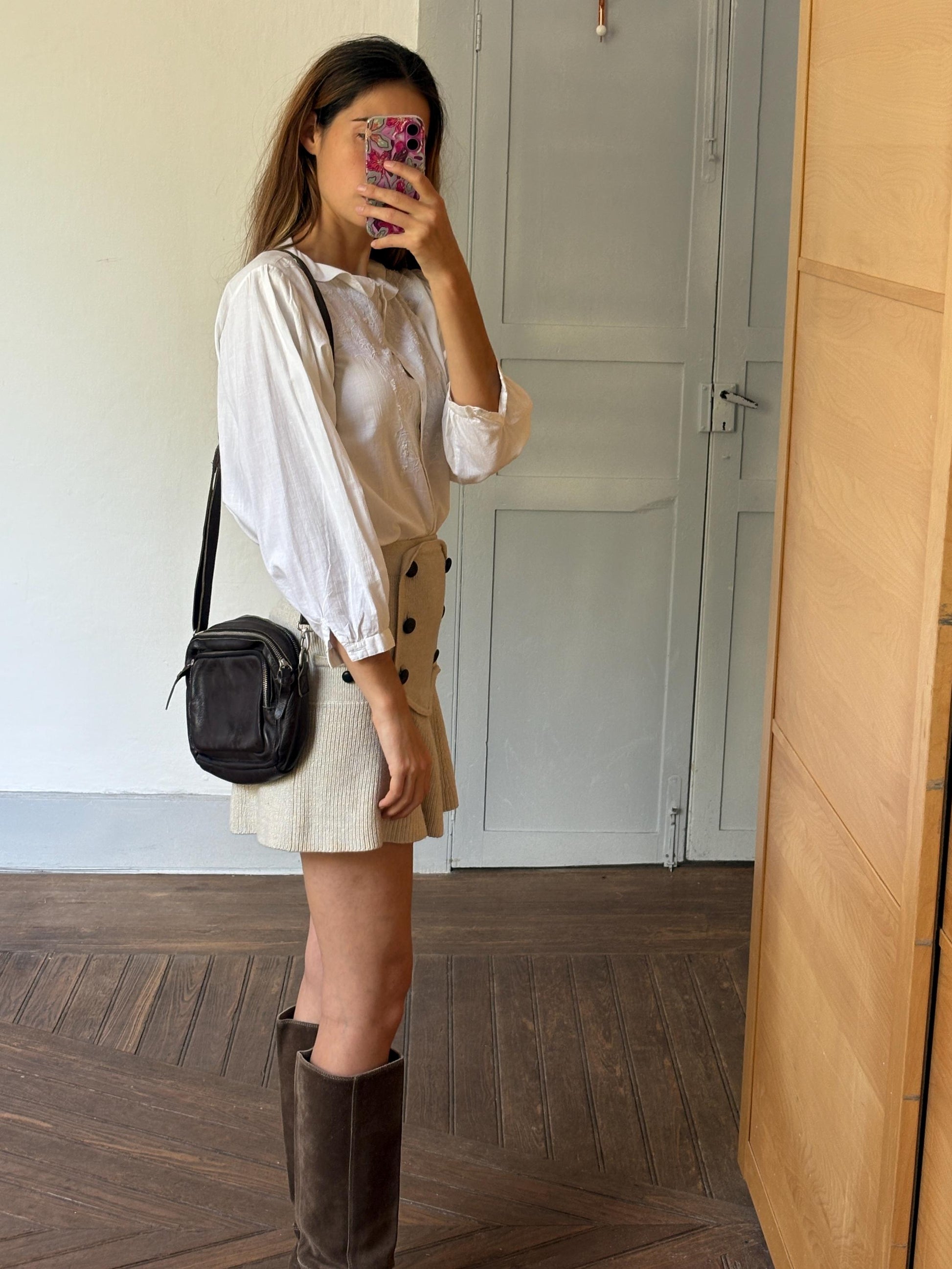 Vintage black crossbody bag, Long adjustable strap shoulder bag, Several compartment purse