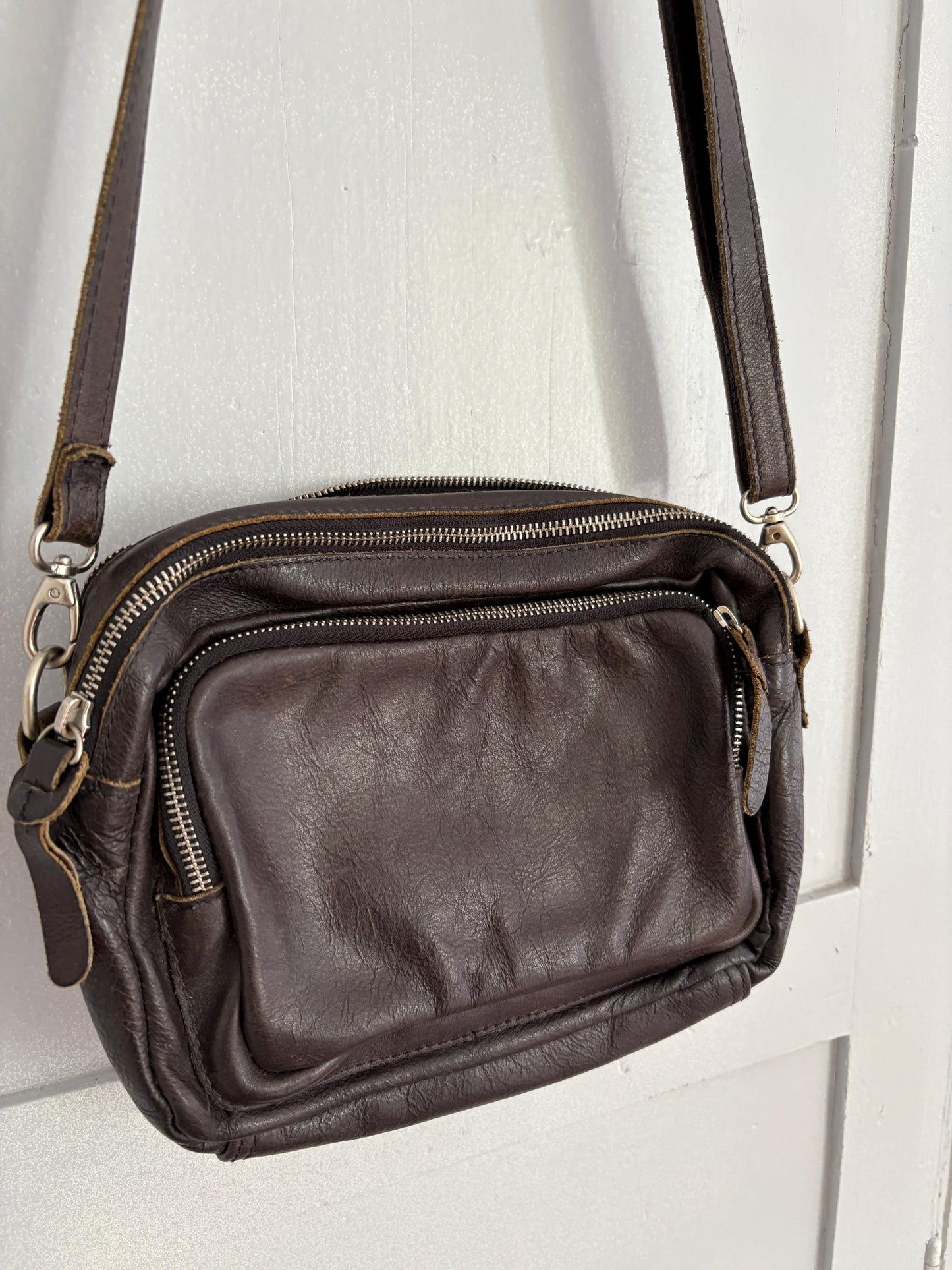 Vintage black crossbody bag, Long adjustable strap shoulder bag, Several compartment purse