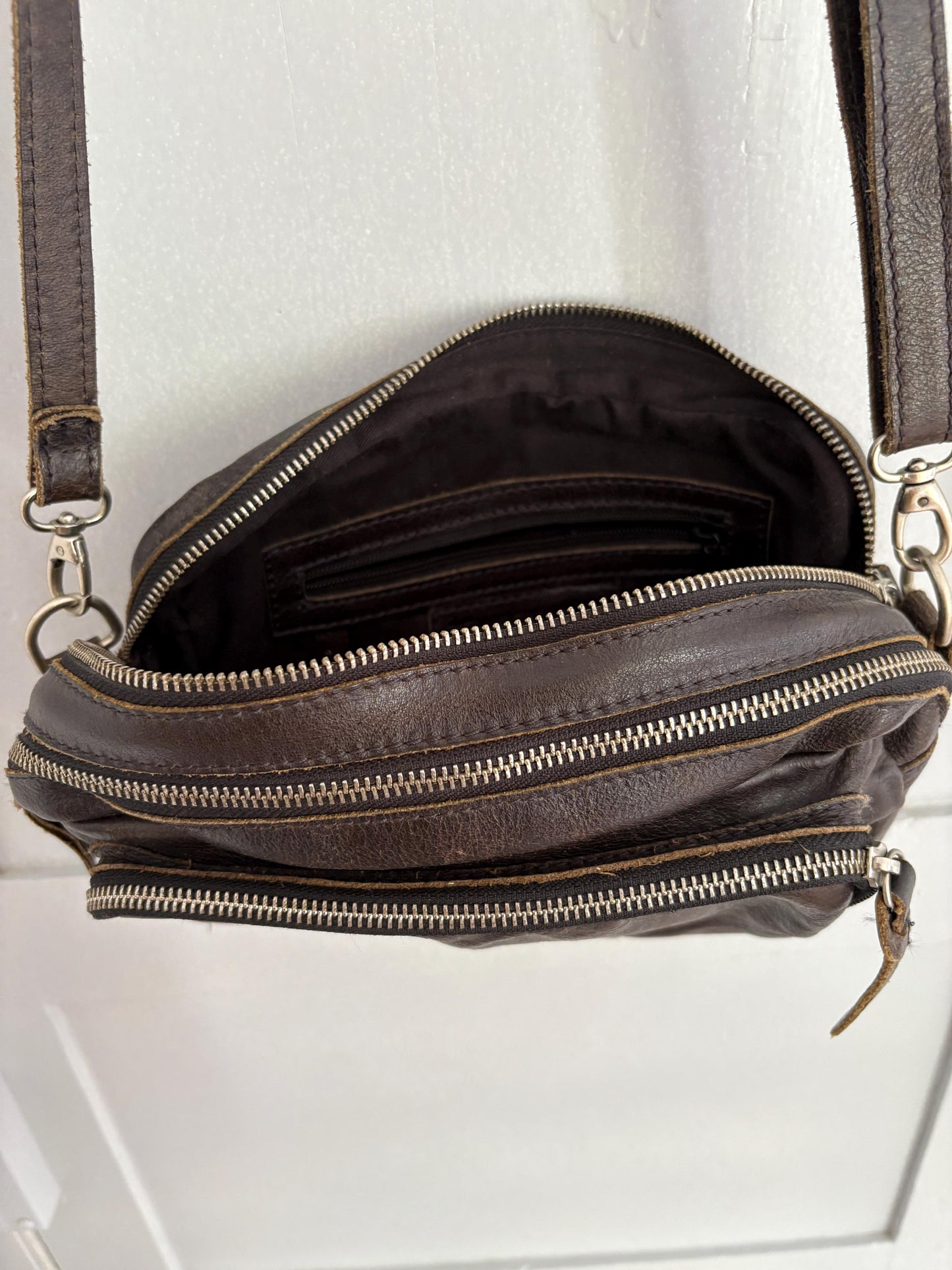 Vintage black crossbody bag, Long adjustable strap shoulder bag, Several compartment purse