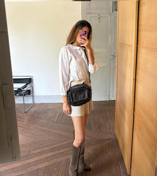 Vintage black crossbody bag, Long adjustable strap shoulder bag, Several compartment purse