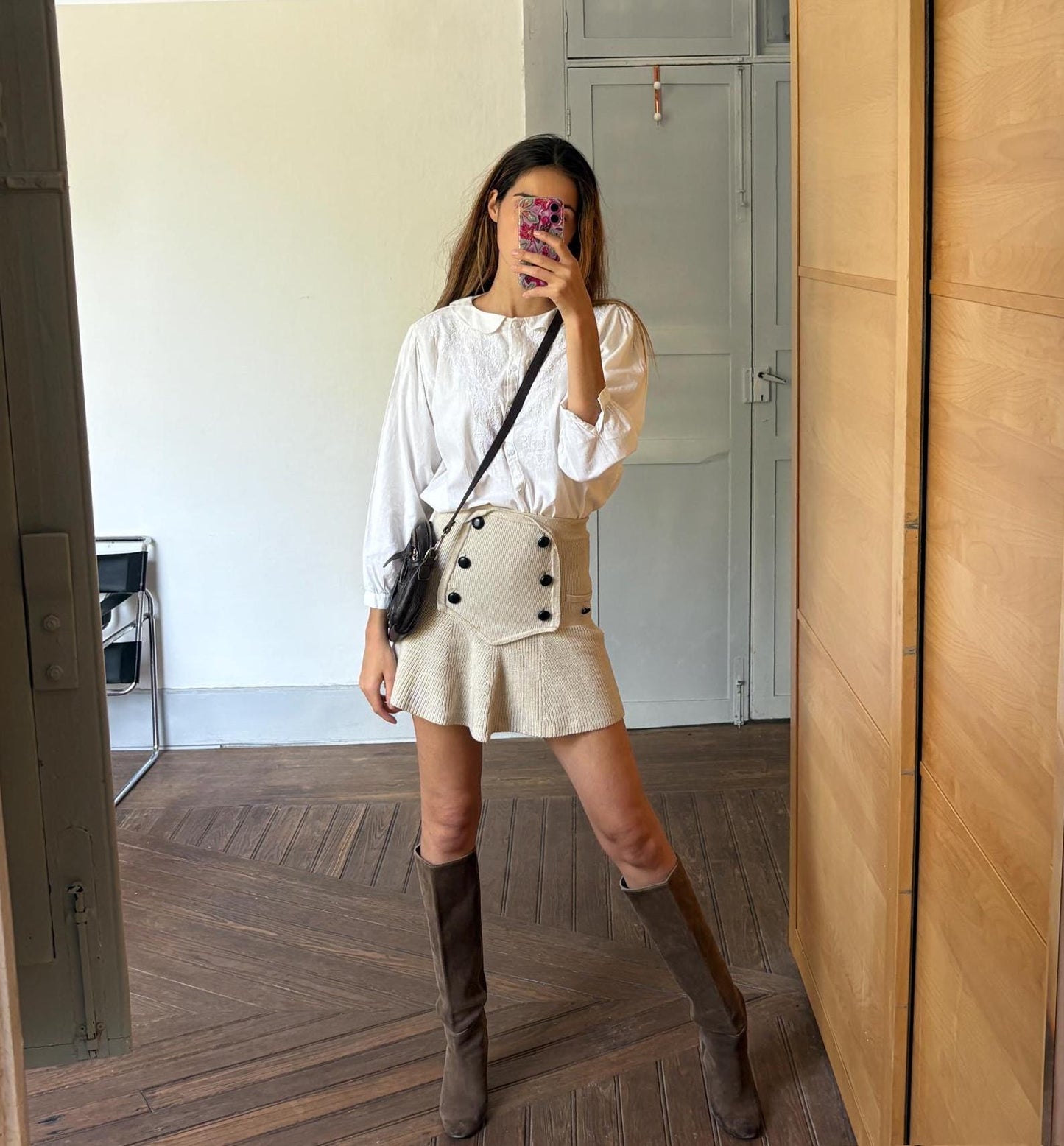 Vintage black crossbody bag, Long adjustable strap shoulder bag, Several compartment purse