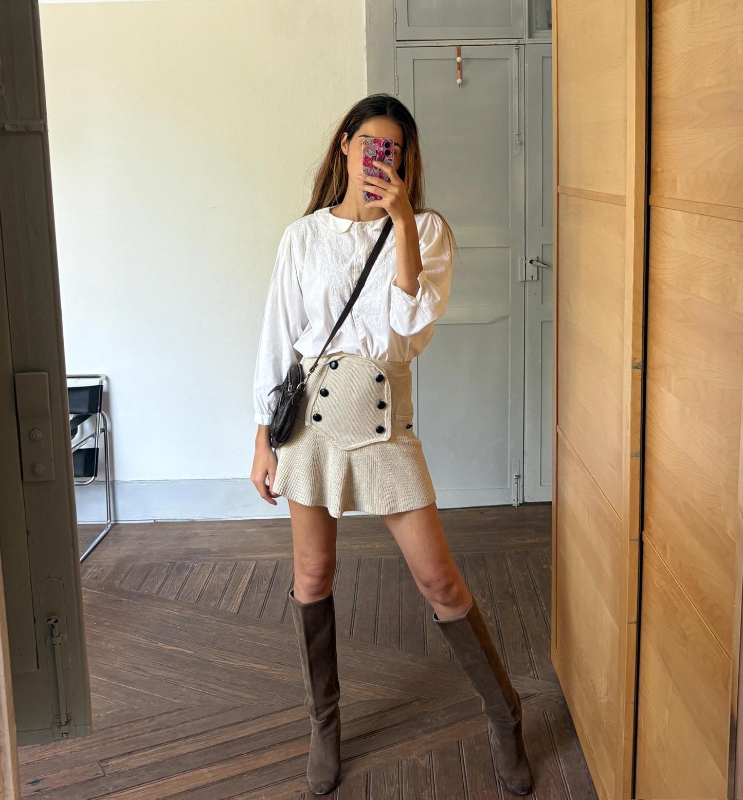 Vintage black crossbody bag, Long adjustable strap shoulder bag, Several compartment purse